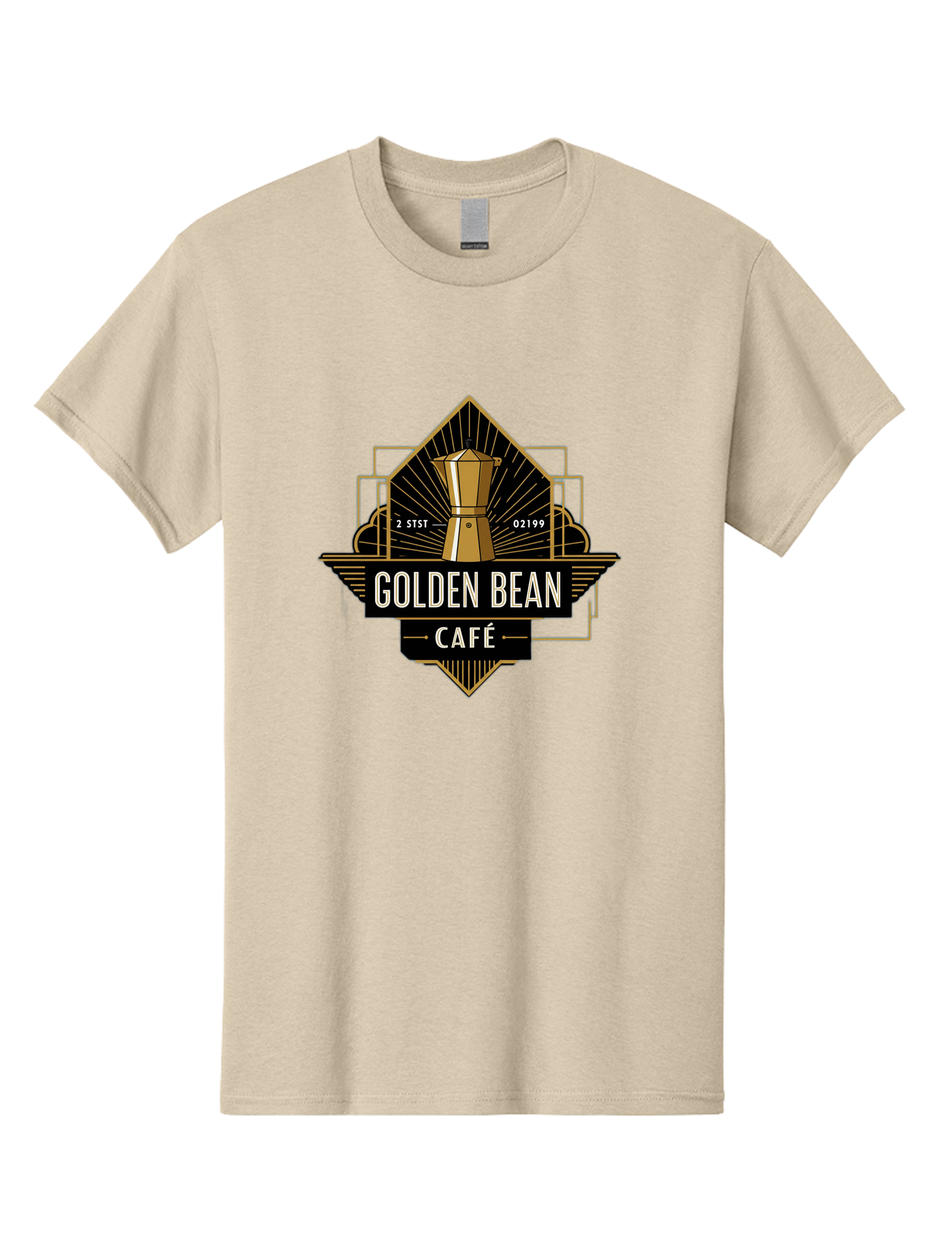 Golden-Bean-Cafe Men'S Graphic Tee, 100% Cotton, Comfortable Casual Summer Wear, Machine Washable, Coffee Shop Logo, Coffee Bean, Cafe Branding, Gold Accents, Art Deco Style, Vintage Flair, Coffee Culture, Cafe Experience, Specialty Coffee Baa767
