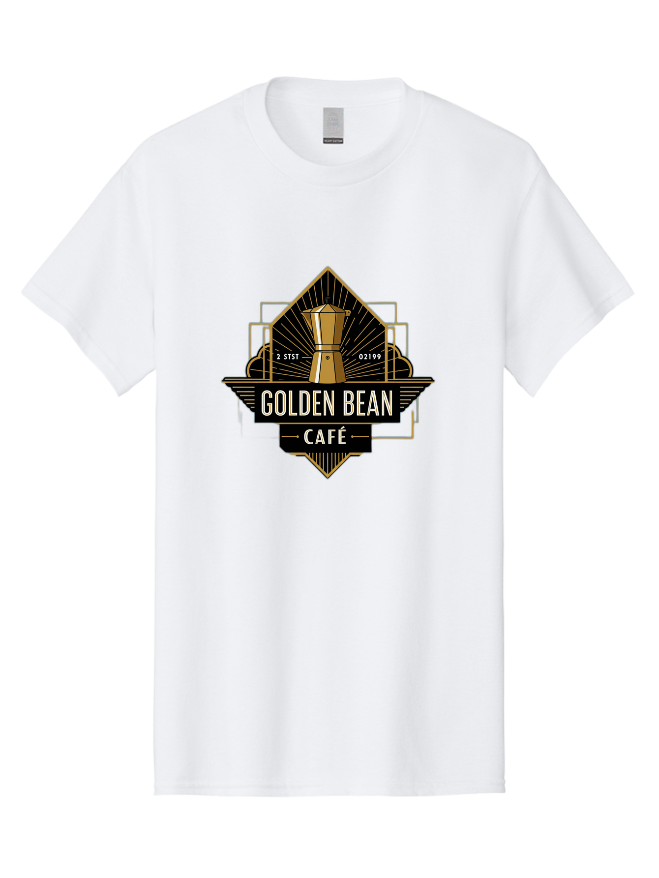 Golden-Bean-Cafe Men'S Graphic Tee, 100% Cotton, Comfortable Casual Summer Wear, Machine Washable, Coffee Shop Logo, Coffee Bean, Cafe Branding, Gold Accents, Art Deco Style, Vintage Flair, Coffee Culture, Cafe Experience, Specialty Coffee Baa767