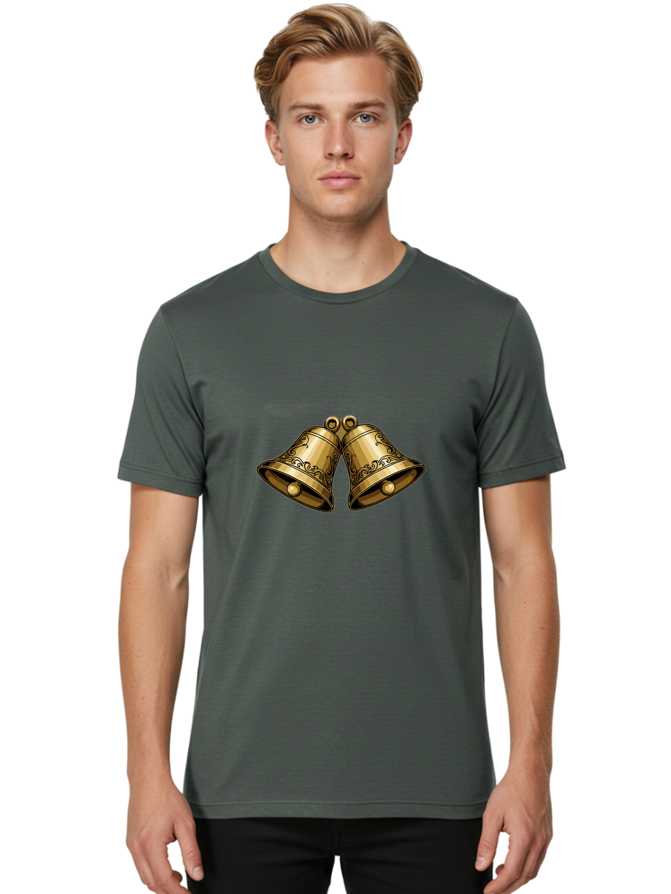 Golden-Bells-2 Men'S Graphic Tee, 100% Cotton, Comfortable Casual Summer Wear, Machine Washable, Golden Bells, Decorative Bells, Ornate Design, Festive Decor, Holiday Decorations, Vintage Style, Luxurious Feel, Celebratory Atmosphere Baa769
