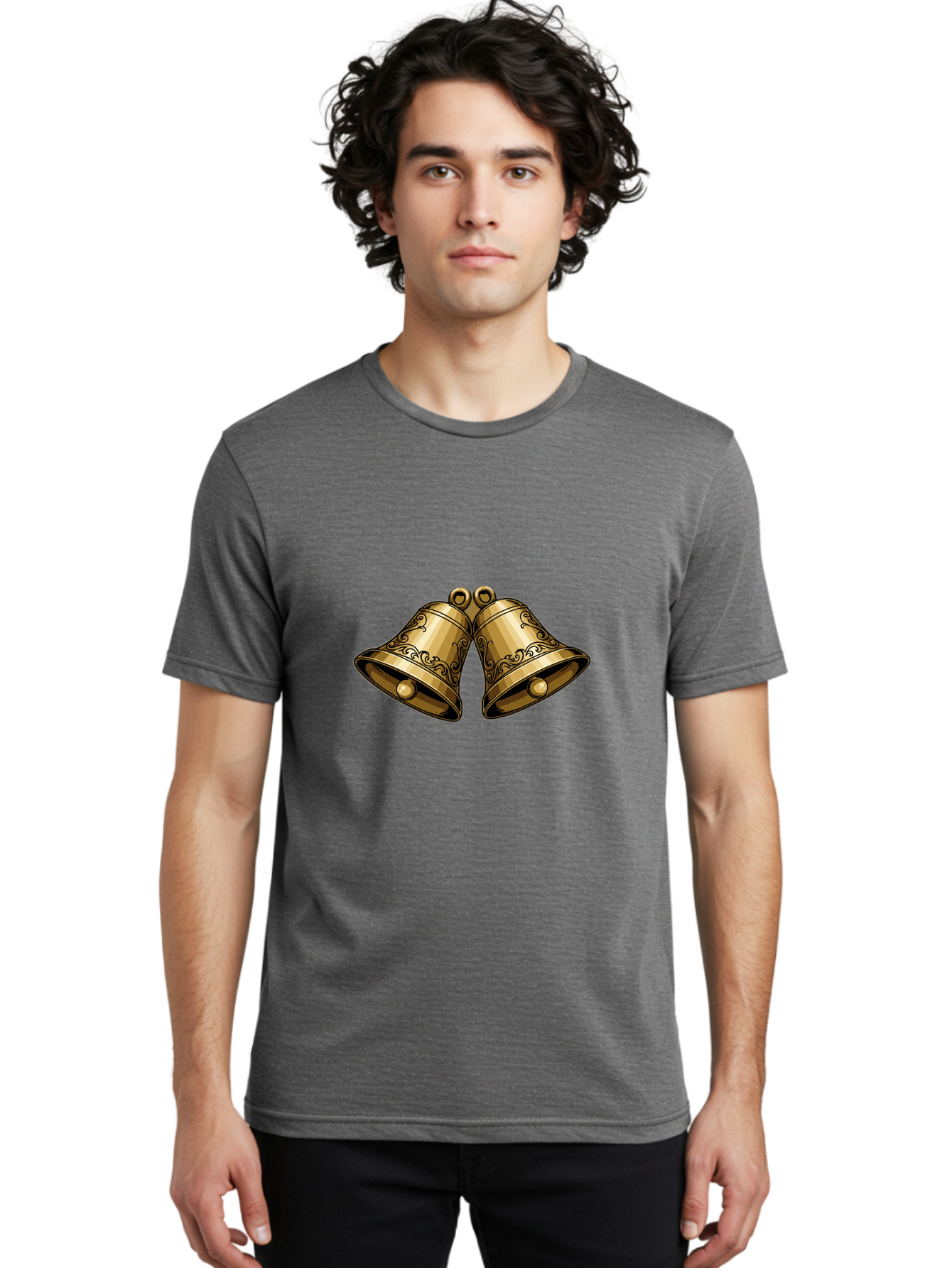 Golden-Bells-2 Men'S Graphic Tee, 100% Cotton, Comfortable Casual Summer Wear, Machine Washable, Golden Bells, Decorative Bells, Ornate Design, Festive Decor, Holiday Decorations, Vintage Style, Luxurious Feel, Celebratory Atmosphere Baa769
