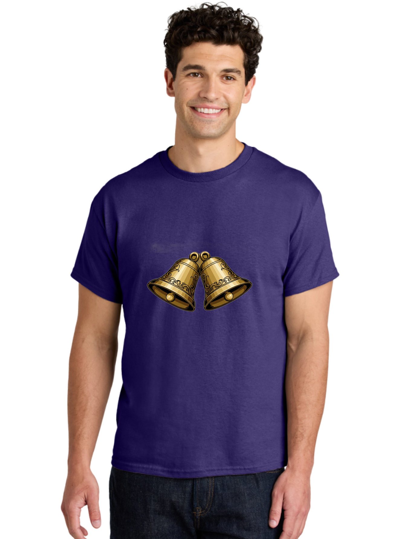 Golden-Bells-2 Men'S Graphic Tee, 100% Cotton, Comfortable Casual Summer Wear, Machine Washable, Golden Bells, Decorative Bells, Ornate Design, Festive Decor, Holiday Decorations, Vintage Style, Luxurious Feel, Celebratory Atmosphere Baa769