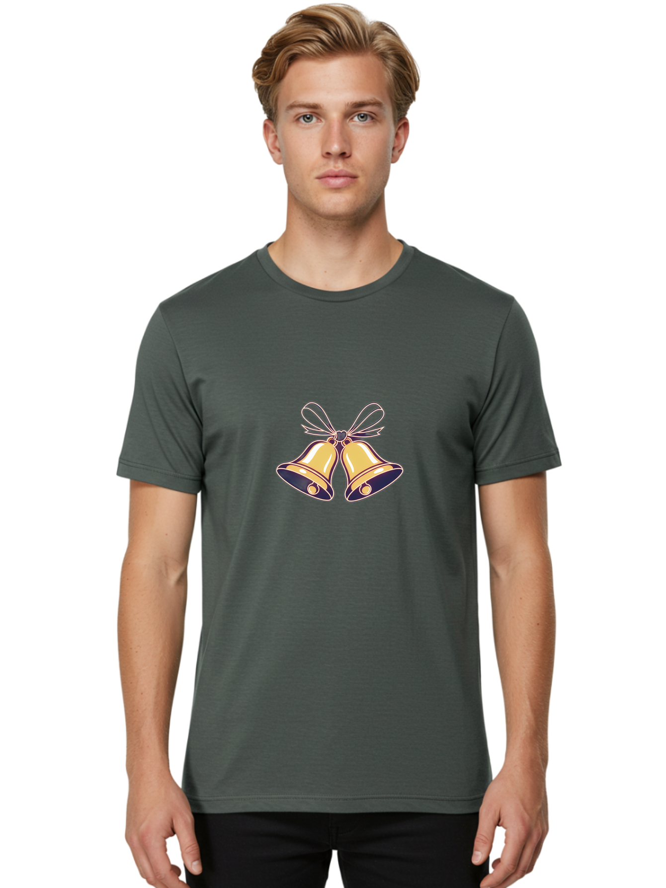 Golden-Bells-3 Men'S Graphic Tee, 100% Cotton, Comfortable Casual Summer Wear, Machine Washable, Christmas Bells, Golden Bells, Festive Decor, Holiday Decorations, Christmas Ornaments, Festive Atmosphere, Winter Wonderland, Seasonal Greetings Baa770