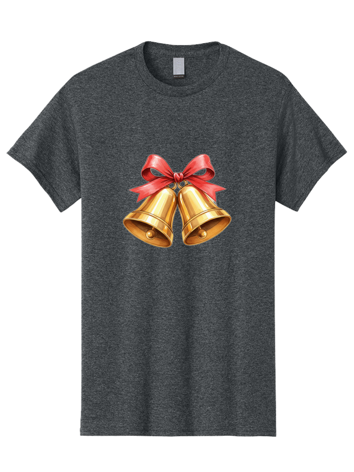 Golden-Bells-4 Men'S Graphic Tee, 100% Cotton, Comfortable Casual Summer Wear, Machine Washable, Golden Bells, Red Ribbon, Festive Decoration, Christmas Bells, Holiday Decor, Shiny Bells Baa771
