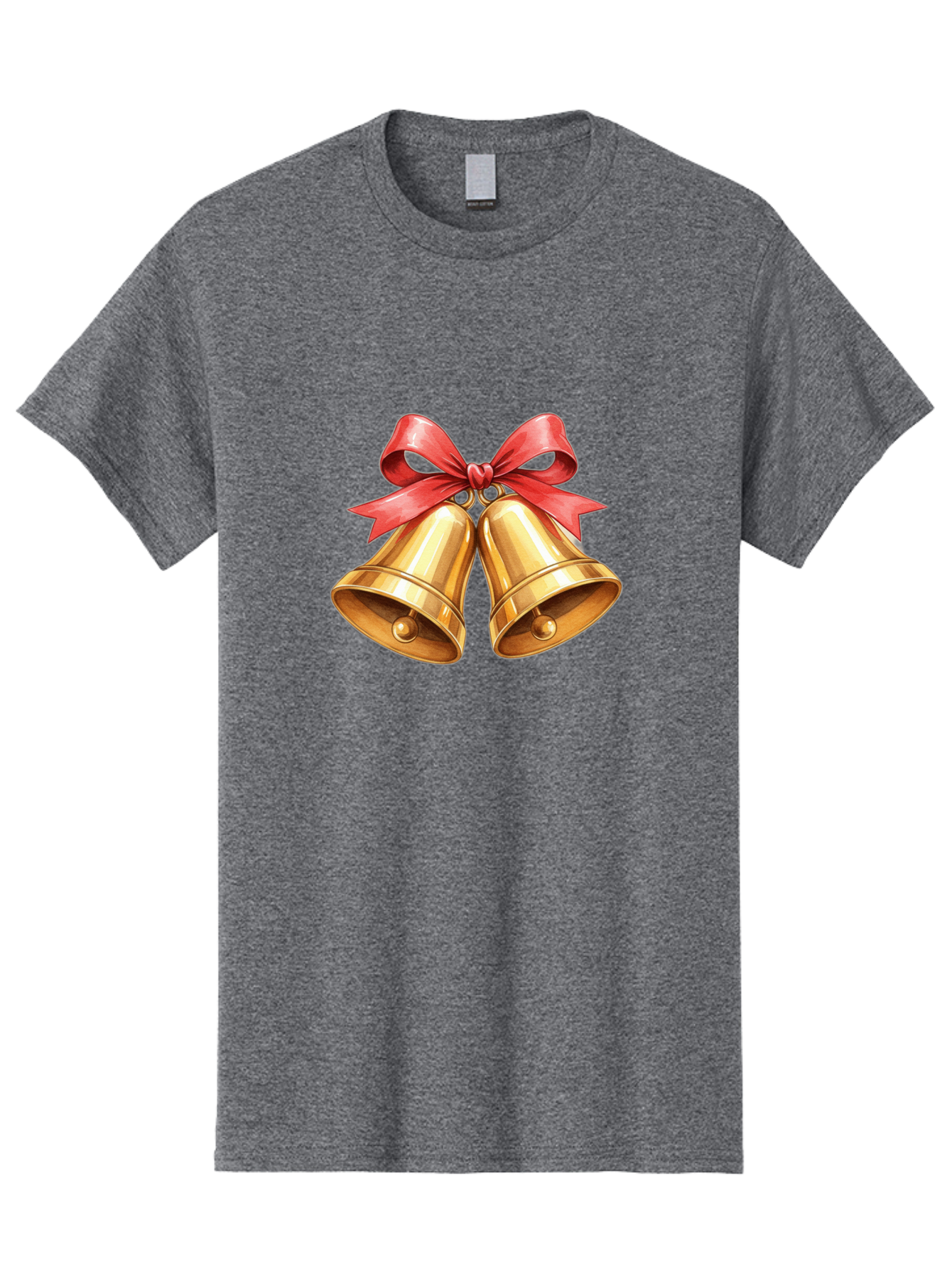 Golden-Bells-4 Men'S Graphic Tee, 100% Cotton, Comfortable Casual Summer Wear, Machine Washable, Golden Bells, Red Ribbon, Festive Decoration, Christmas Bells, Holiday Decor, Shiny Bells Baa771