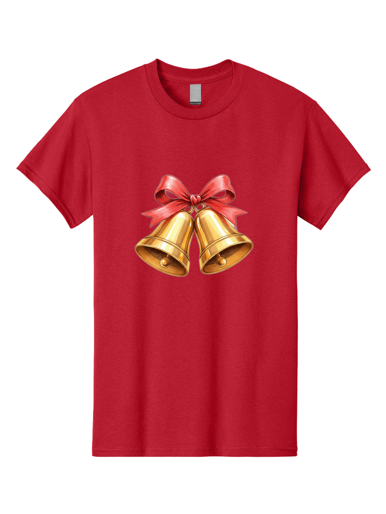 Golden-Bells-4 Men'S Graphic Tee, 100% Cotton, Comfortable Casual Summer Wear, Machine Washable, Golden Bells, Red Ribbon, Festive Decoration, Christmas Bells, Holiday Decor, Shiny Bells Baa771