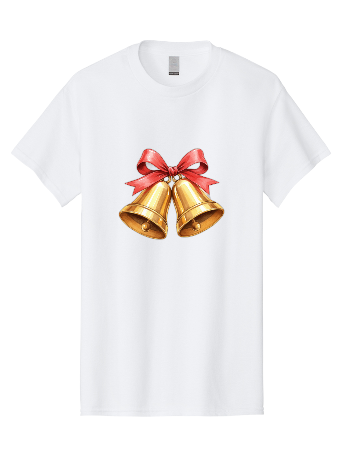 Golden-Bells-4 Men'S Graphic Tee, 100% Cotton, Comfortable Casual Summer Wear, Machine Washable, Golden Bells, Red Ribbon, Festive Decoration, Christmas Bells, Holiday Decor, Shiny Bells Baa771
