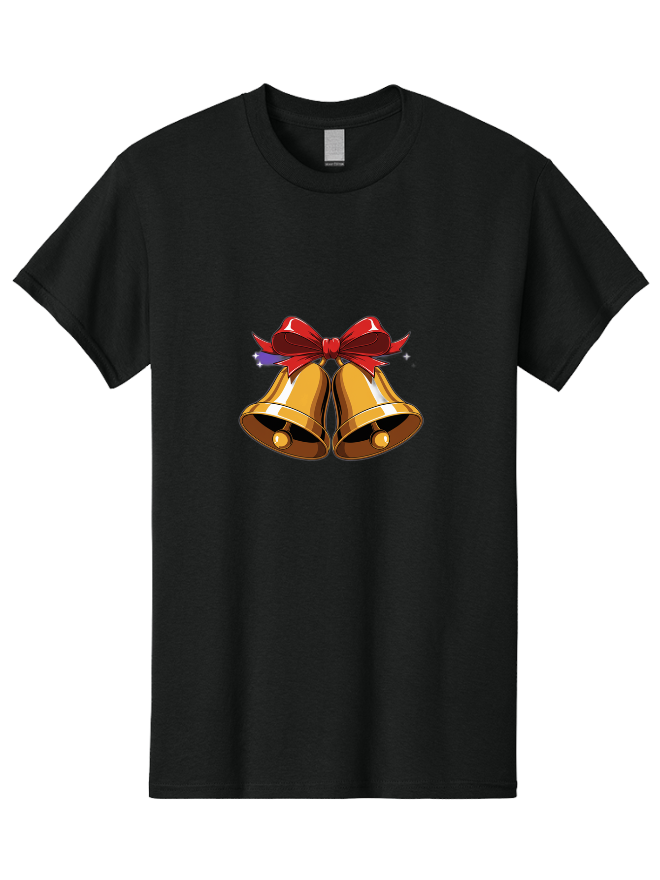Golden-Bells-With-Red-Bow Men'S Graphic Tee, 100% Cotton, Comfortable Casual Summer Wear, Machine Washable, Golden Bells, Red Bow, Festive Decorations, Holiday Cheer, Jingling Sound, Christmas Theme, Shiny Bells, Celebratory Atmosphere, Baa772