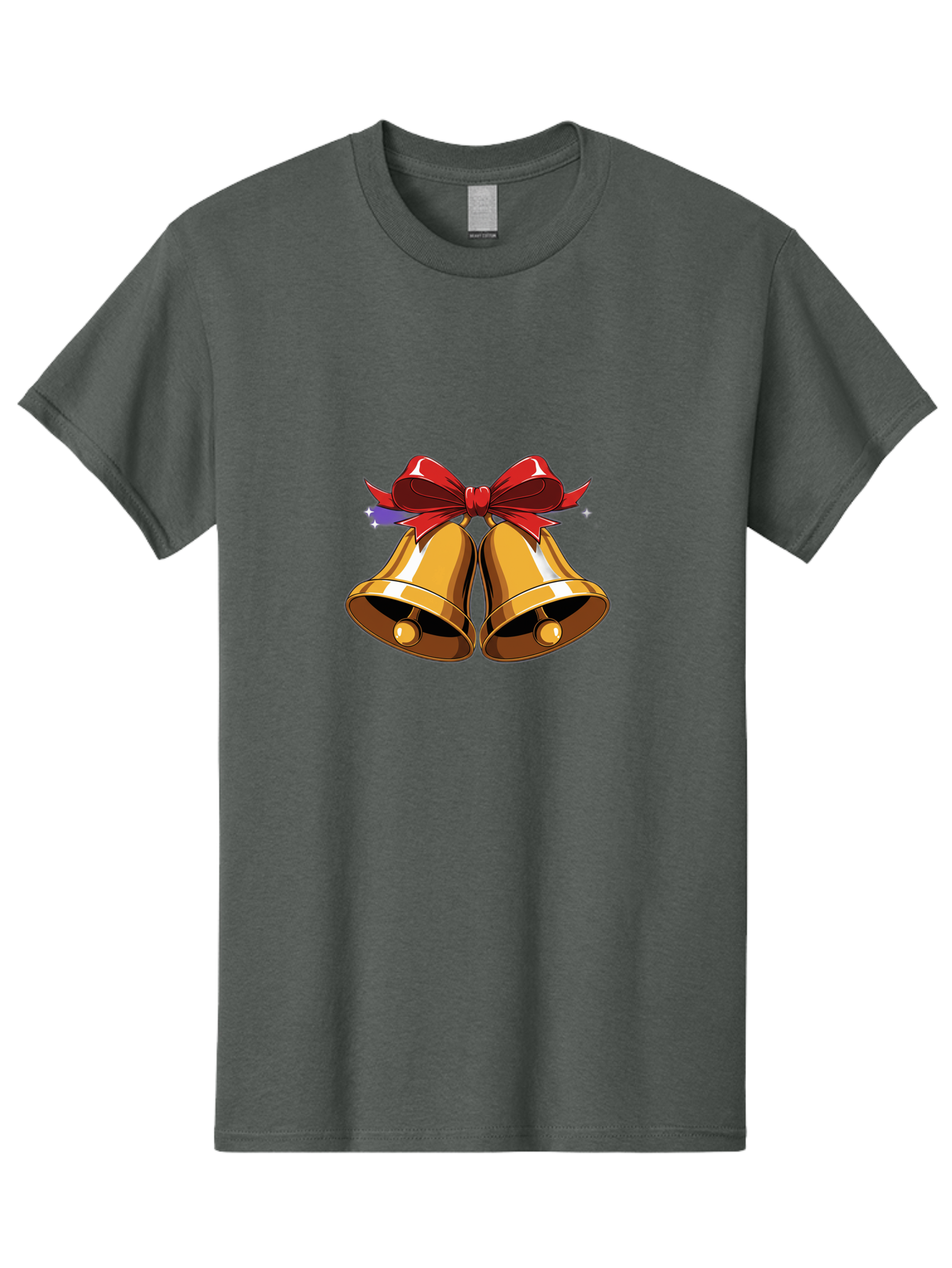 Golden-Bells-With-Red-Bow Men'S Graphic Tee, 100% Cotton, Comfortable Casual Summer Wear, Machine Washable, Golden Bells, Red Bow, Festive Decorations, Holiday Cheer, Jingling Sound, Christmas Theme, Shiny Bells, Celebratory Atmosphere, Baa772