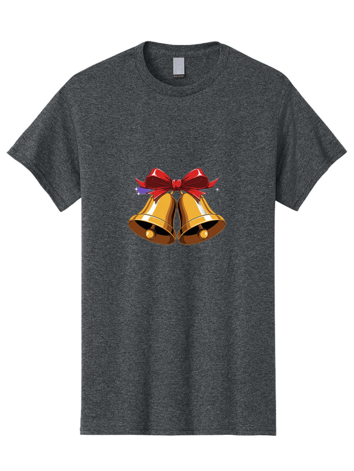 Golden-Bells-With-Red-Bow Men'S Graphic Tee, 100% Cotton, Comfortable Casual Summer Wear, Machine Washable, Golden Bells, Red Bow, Festive Decorations, Holiday Cheer, Jingling Sound, Christmas Theme, Shiny Bells, Celebratory Atmosphere, Baa772