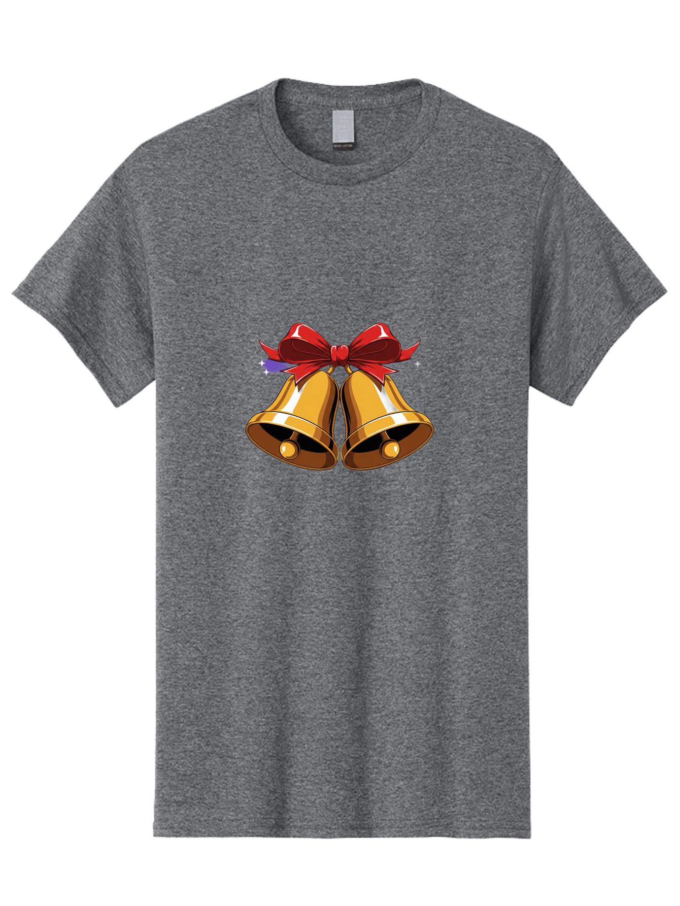 Golden-Bells-With-Red-Bow Men'S Graphic Tee, 100% Cotton, Comfortable Casual Summer Wear, Machine Washable, Golden Bells, Red Bow, Festive Decorations, Holiday Cheer, Jingling Sound, Christmas Theme, Shiny Bells, Celebratory Atmosphere, Baa772