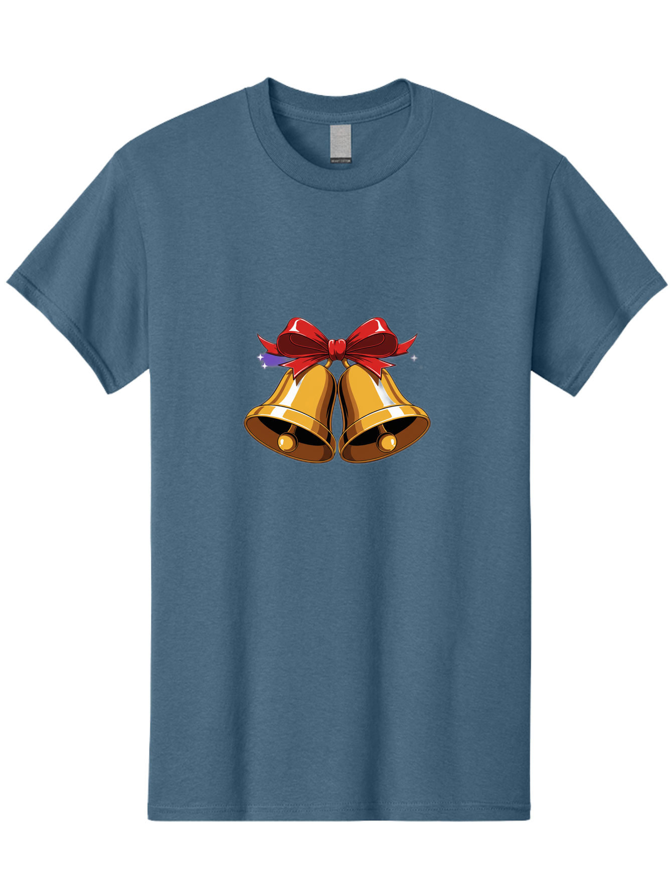 Golden-Bells-With-Red-Bow Men'S Graphic Tee, 100% Cotton, Comfortable Casual Summer Wear, Machine Washable, Golden Bells, Red Bow, Festive Decorations, Holiday Cheer, Jingling Sound, Christmas Theme, Shiny Bells, Celebratory Atmosphere, Baa772