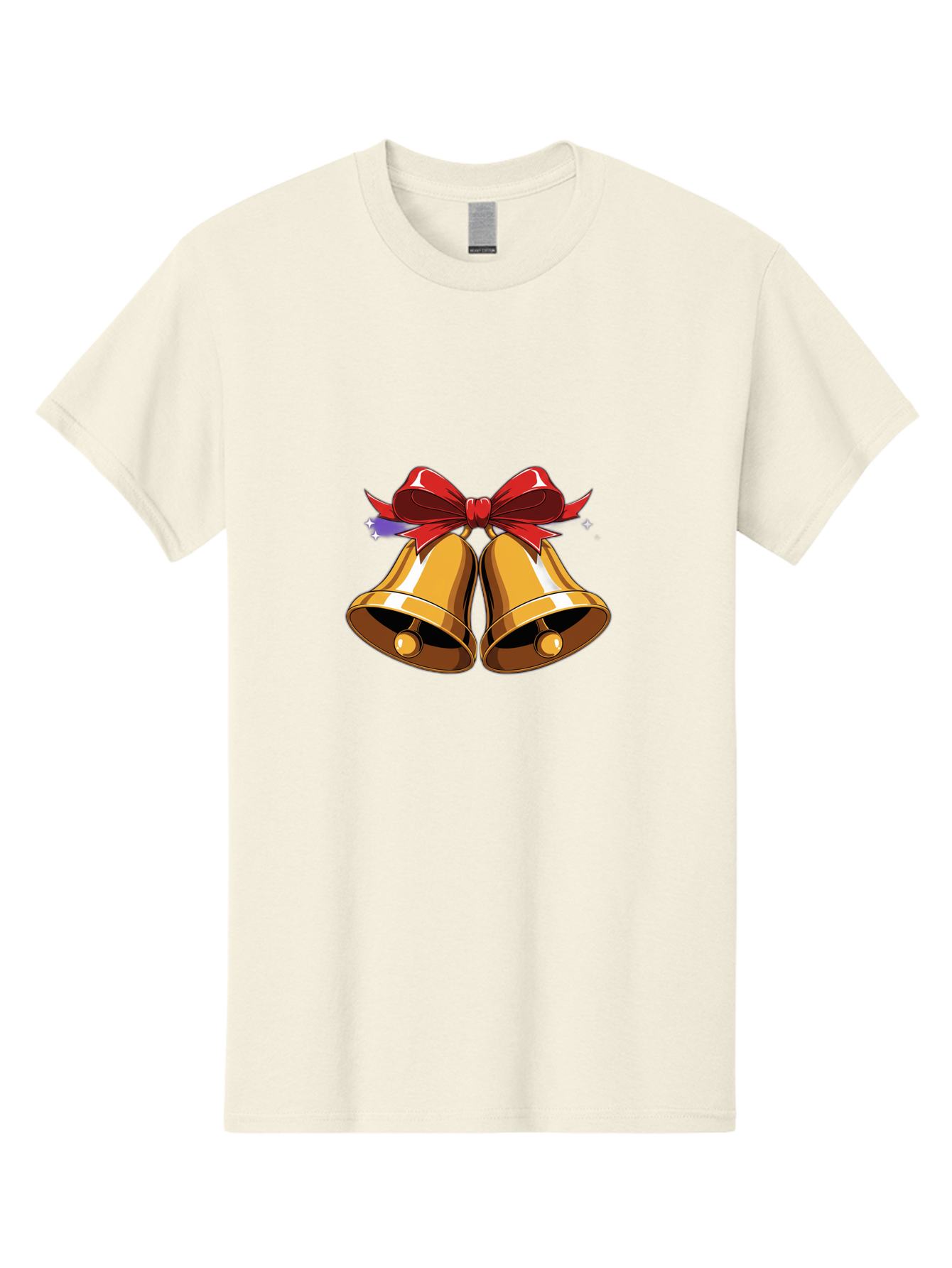Golden-Bells-With-Red-Bow Men'S Graphic Tee, 100% Cotton, Comfortable Casual Summer Wear, Machine Washable, Golden Bells, Red Bow, Festive Decorations, Holiday Cheer, Jingling Sound, Christmas Theme, Shiny Bells, Celebratory Atmosphere, Baa772