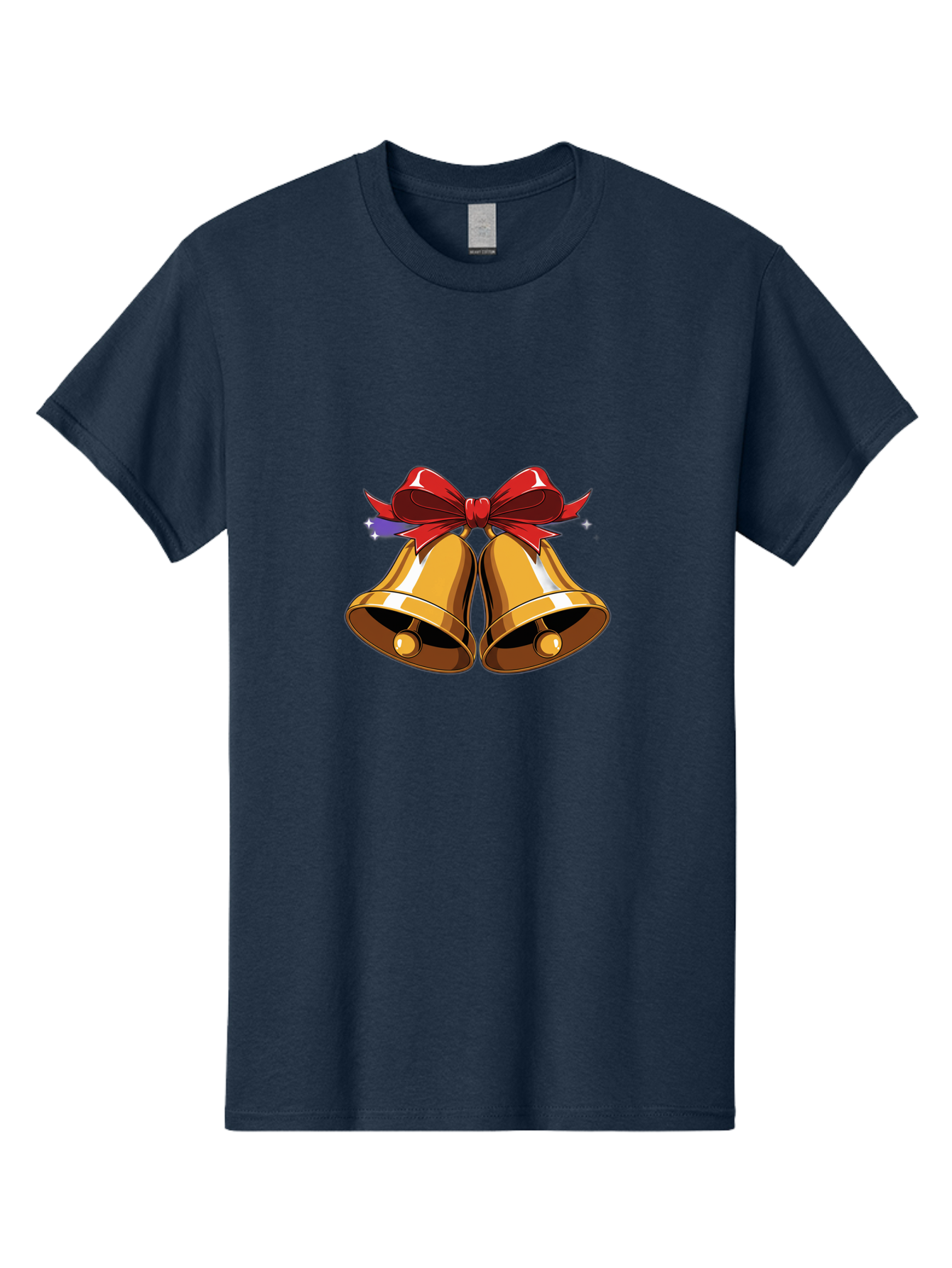 Golden-Bells-With-Red-Bow Men'S Graphic Tee, 100% Cotton, Comfortable Casual Summer Wear, Machine Washable, Golden Bells, Red Bow, Festive Decorations, Holiday Cheer, Jingling Sound, Christmas Theme, Shiny Bells, Celebratory Atmosphere, Baa772