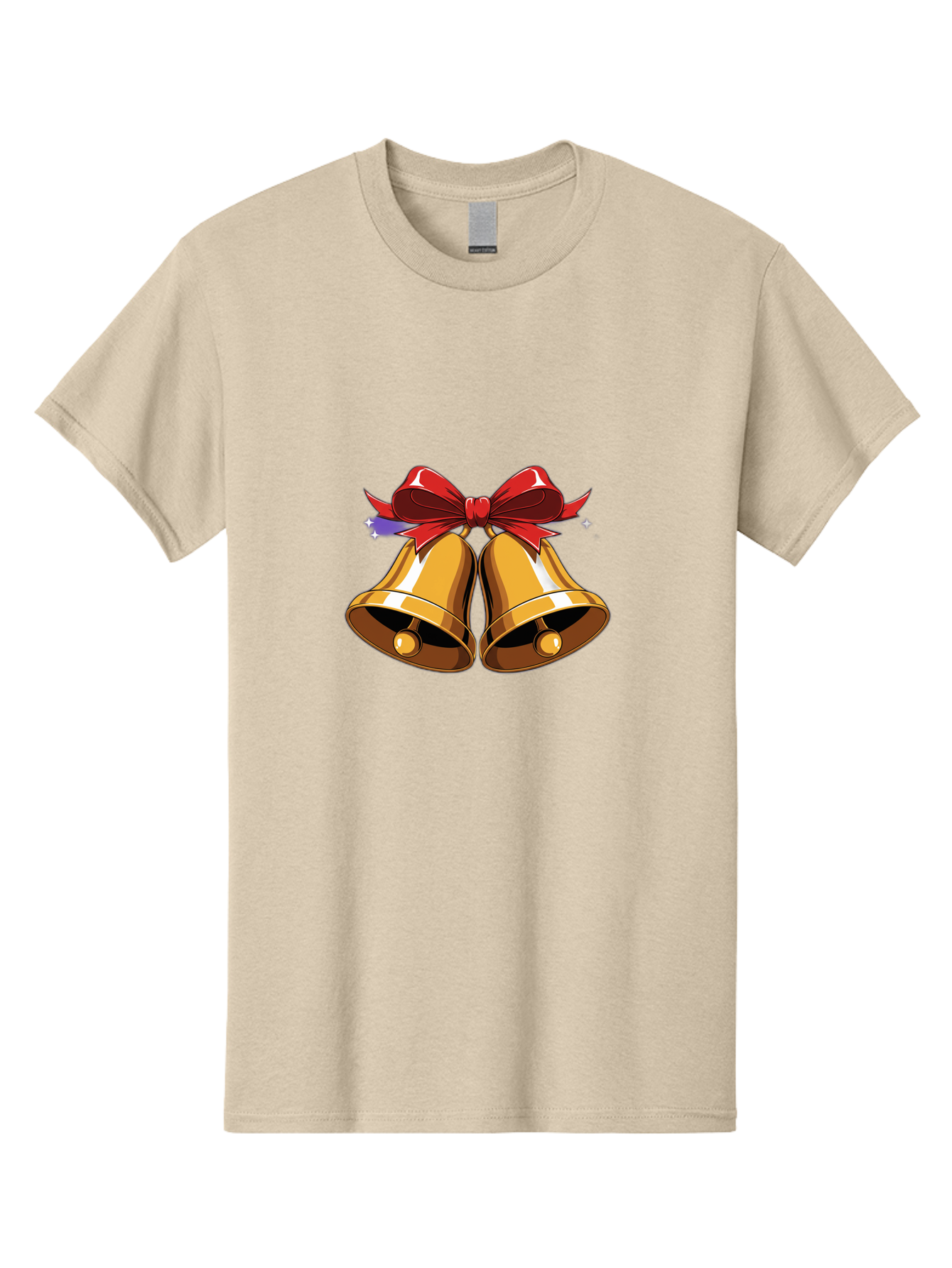 Golden-Bells-With-Red-Bow Men'S Graphic Tee, 100% Cotton, Comfortable Casual Summer Wear, Machine Washable, Golden Bells, Red Bow, Festive Decorations, Holiday Cheer, Jingling Sound, Christmas Theme, Shiny Bells, Celebratory Atmosphere, Baa772