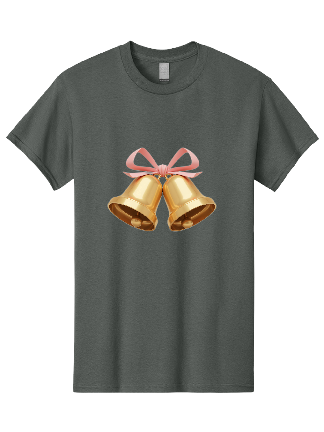 Golden-Bells Men'S Graphic Tee, 100% Cotton, Comfortable Casual Summer Wear, Machine Washable, Golden Bells, Pink Ribbon, Festive Decor, Holiday Decorations, Christmas Ornaments, Shiny Bells, Celebratory Symbols, Elegant Gift Wrapping Baa773