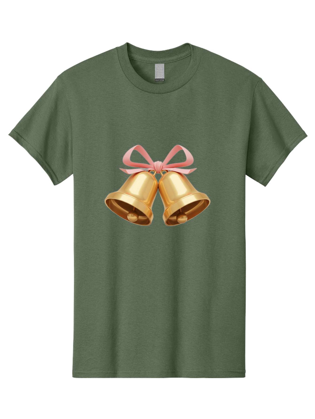 Golden-Bells Men'S Graphic Tee, 100% Cotton, Comfortable Casual Summer Wear, Machine Washable, Golden Bells, Pink Ribbon, Festive Decor, Holiday Decorations, Christmas Ornaments, Shiny Bells, Celebratory Symbols, Elegant Gift Wrapping Baa773