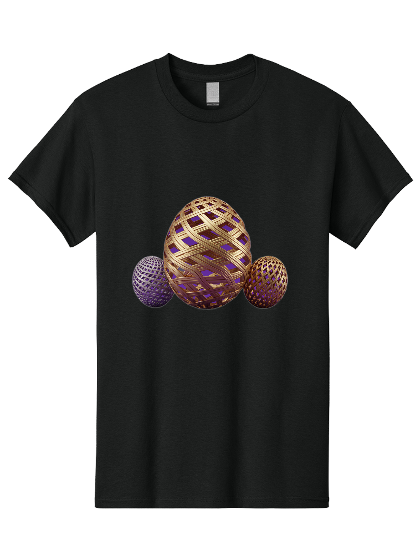 Golden-Eggs Men'S Graphic Tee, 100% Cotton, Comfortable Casual Summer Wear, Machine Washable, Lattice Eggs, Woven Eggs, Easter Eggs, Decorative Eggs, 3D Eggs, Purple And Gold, Festive Decor, Holiday Decorations, Egg Designs, Intricate Patterns Baa774
