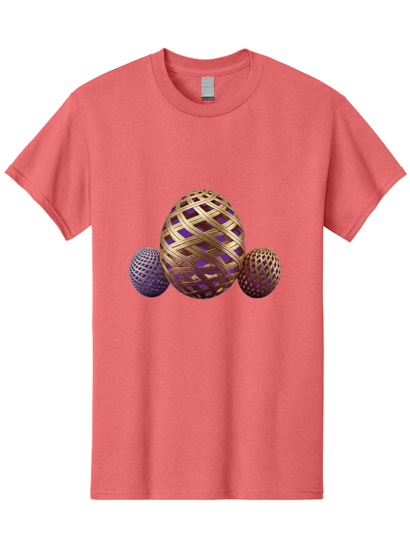 Golden-Eggs Men'S Graphic Tee, 100% Cotton, Comfortable Casual Summer Wear, Machine Washable, Lattice Eggs, Woven Eggs, Easter Eggs, Decorative Eggs, 3D Eggs, Purple And Gold, Festive Decor, Holiday Decorations, Egg Designs, Intricate Patterns Baa774
