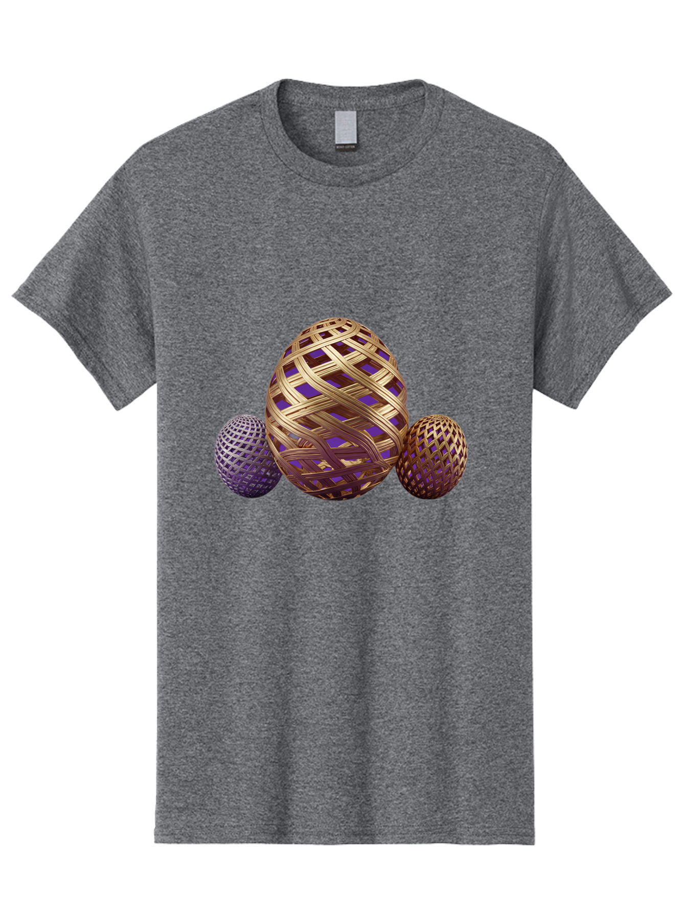 Golden-Eggs Men'S Graphic Tee, 100% Cotton, Comfortable Casual Summer Wear, Machine Washable, Lattice Eggs, Woven Eggs, Easter Eggs, Decorative Eggs, 3D Eggs, Purple And Gold, Festive Decor, Holiday Decorations, Egg Designs, Intricate Patterns Baa774