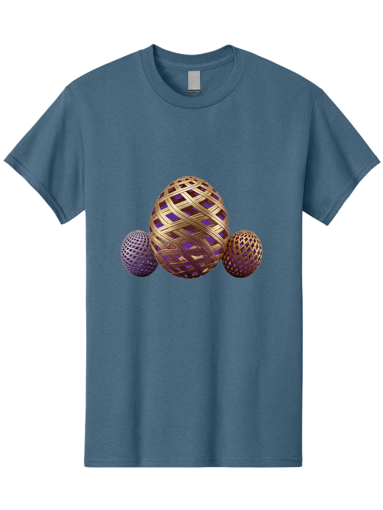 Golden-Eggs Men'S Graphic Tee, 100% Cotton, Comfortable Casual Summer Wear, Machine Washable, Lattice Eggs, Woven Eggs, Easter Eggs, Decorative Eggs, 3D Eggs, Purple And Gold, Festive Decor, Holiday Decorations, Egg Designs, Intricate Patterns Baa774