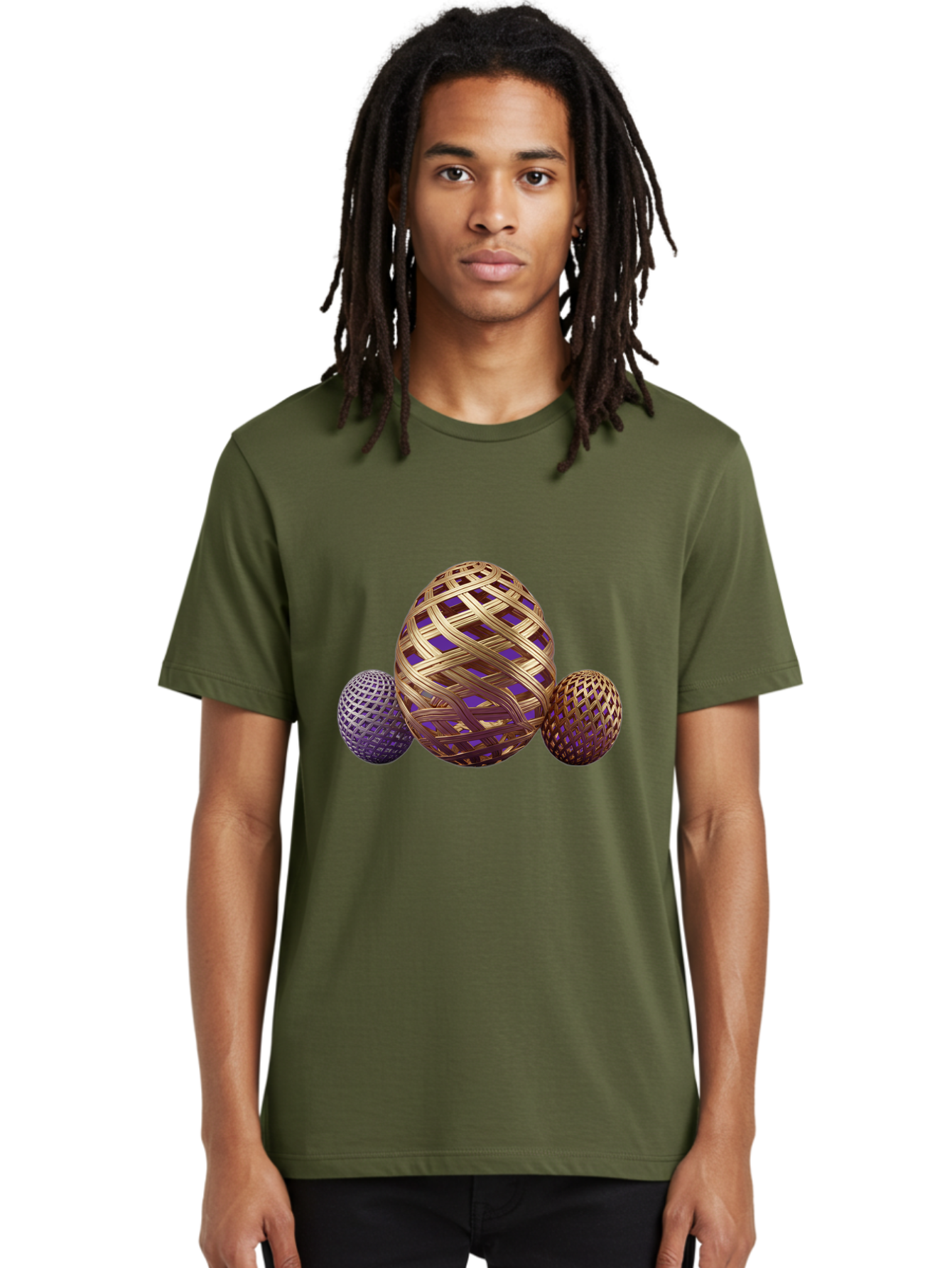 Golden-Eggs Men'S Graphic Tee, 100% Cotton, Comfortable Casual Summer Wear, Machine Washable, Lattice Eggs, Woven Eggs, Easter Eggs, Decorative Eggs, 3D Eggs, Purple And Gold, Festive Decor, Holiday Decorations, Egg Designs, Intricate Patterns Baa774