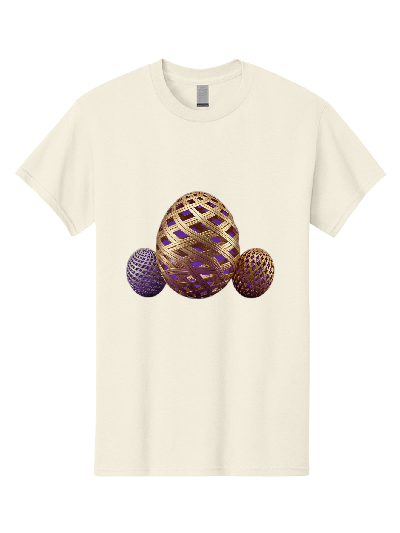 Golden-Eggs Men'S Graphic Tee, 100% Cotton, Comfortable Casual Summer Wear, Machine Washable, Lattice Eggs, Woven Eggs, Easter Eggs, Decorative Eggs, 3D Eggs, Purple And Gold, Festive Decor, Holiday Decorations, Egg Designs, Intricate Patterns Baa774