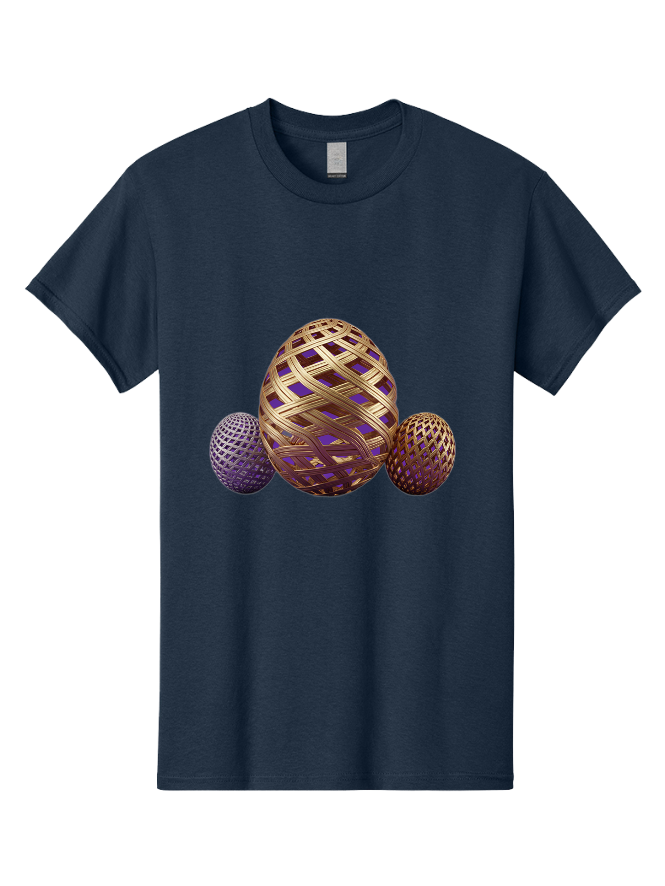 Golden-Eggs Men'S Graphic Tee, 100% Cotton, Comfortable Casual Summer Wear, Machine Washable, Lattice Eggs, Woven Eggs, Easter Eggs, Decorative Eggs, 3D Eggs, Purple And Gold, Festive Decor, Holiday Decorations, Egg Designs, Intricate Patterns Baa774