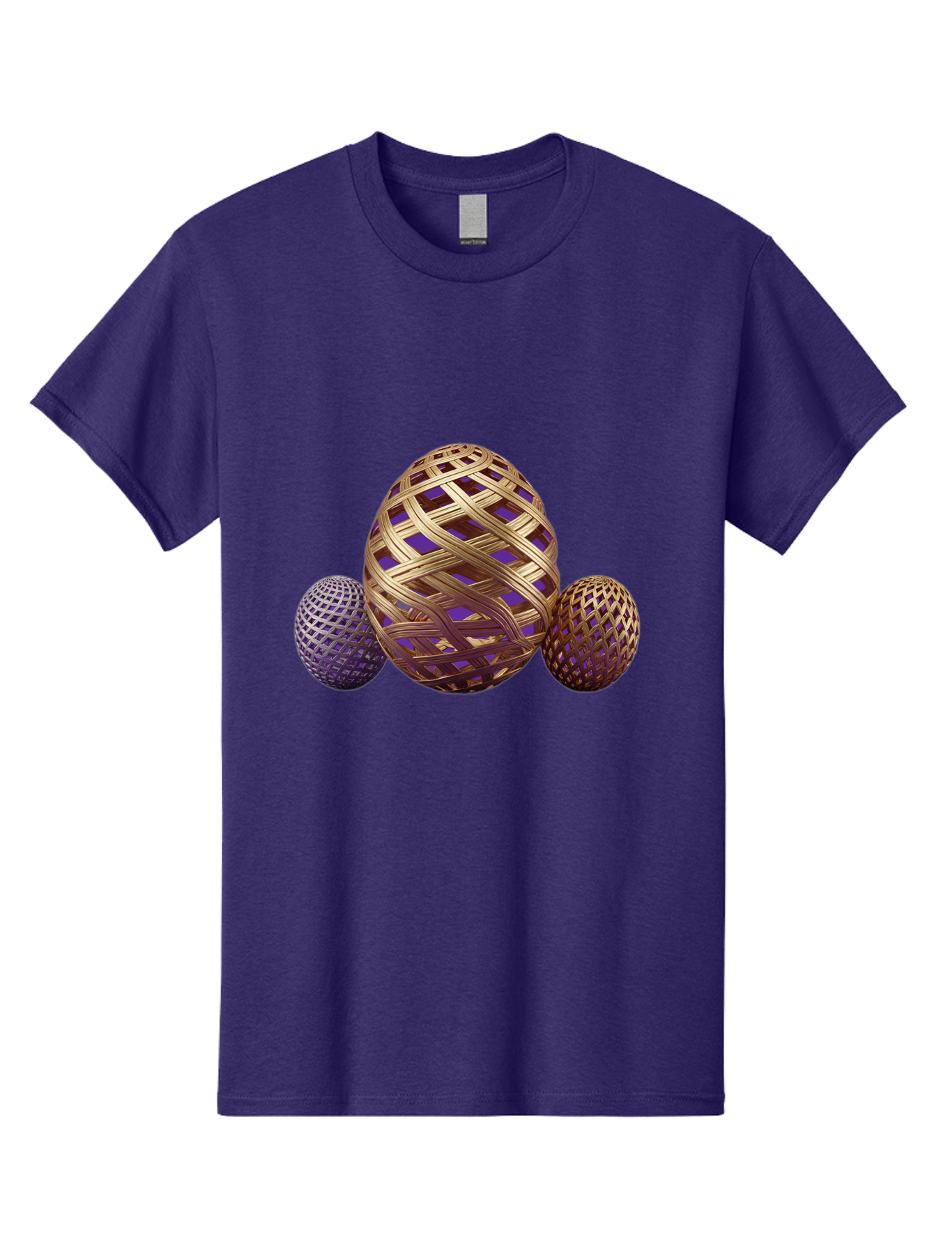 Golden-Eggs Men'S Graphic Tee, 100% Cotton, Comfortable Casual Summer Wear, Machine Washable, Lattice Eggs, Woven Eggs, Easter Eggs, Decorative Eggs, 3D Eggs, Purple And Gold, Festive Decor, Holiday Decorations, Egg Designs, Intricate Patterns Baa774