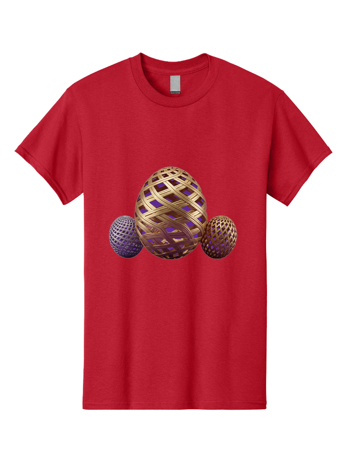 Golden-Eggs Men'S Graphic Tee, 100% Cotton, Comfortable Casual Summer Wear, Machine Washable, Lattice Eggs, Woven Eggs, Easter Eggs, Decorative Eggs, 3D Eggs, Purple And Gold, Festive Decor, Holiday Decorations, Egg Designs, Intricate Patterns Baa774