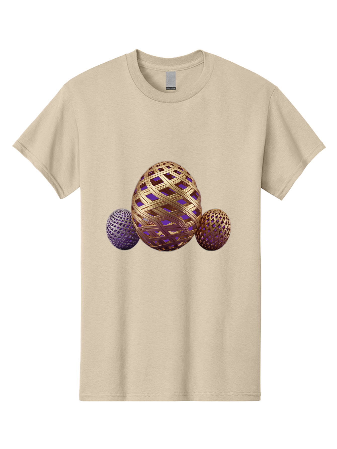 Golden-Eggs Men'S Graphic Tee, 100% Cotton, Comfortable Casual Summer Wear, Machine Washable, Lattice Eggs, Woven Eggs, Easter Eggs, Decorative Eggs, 3D Eggs, Purple And Gold, Festive Decor, Holiday Decorations, Egg Designs, Intricate Patterns Baa774