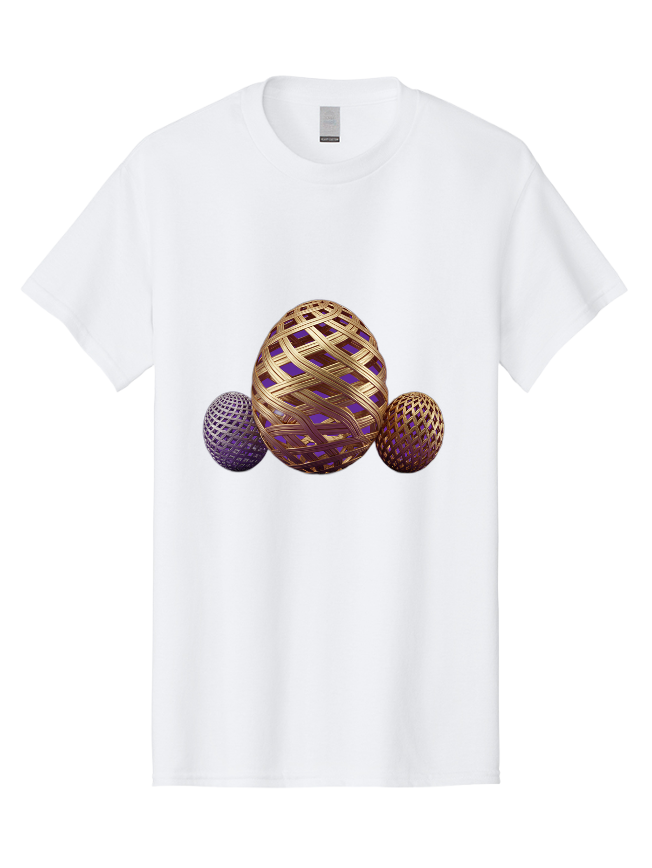 Golden-Eggs Men'S Graphic Tee, 100% Cotton, Comfortable Casual Summer Wear, Machine Washable, Lattice Eggs, Woven Eggs, Easter Eggs, Decorative Eggs, 3D Eggs, Purple And Gold, Festive Decor, Holiday Decorations, Egg Designs, Intricate Patterns Baa774