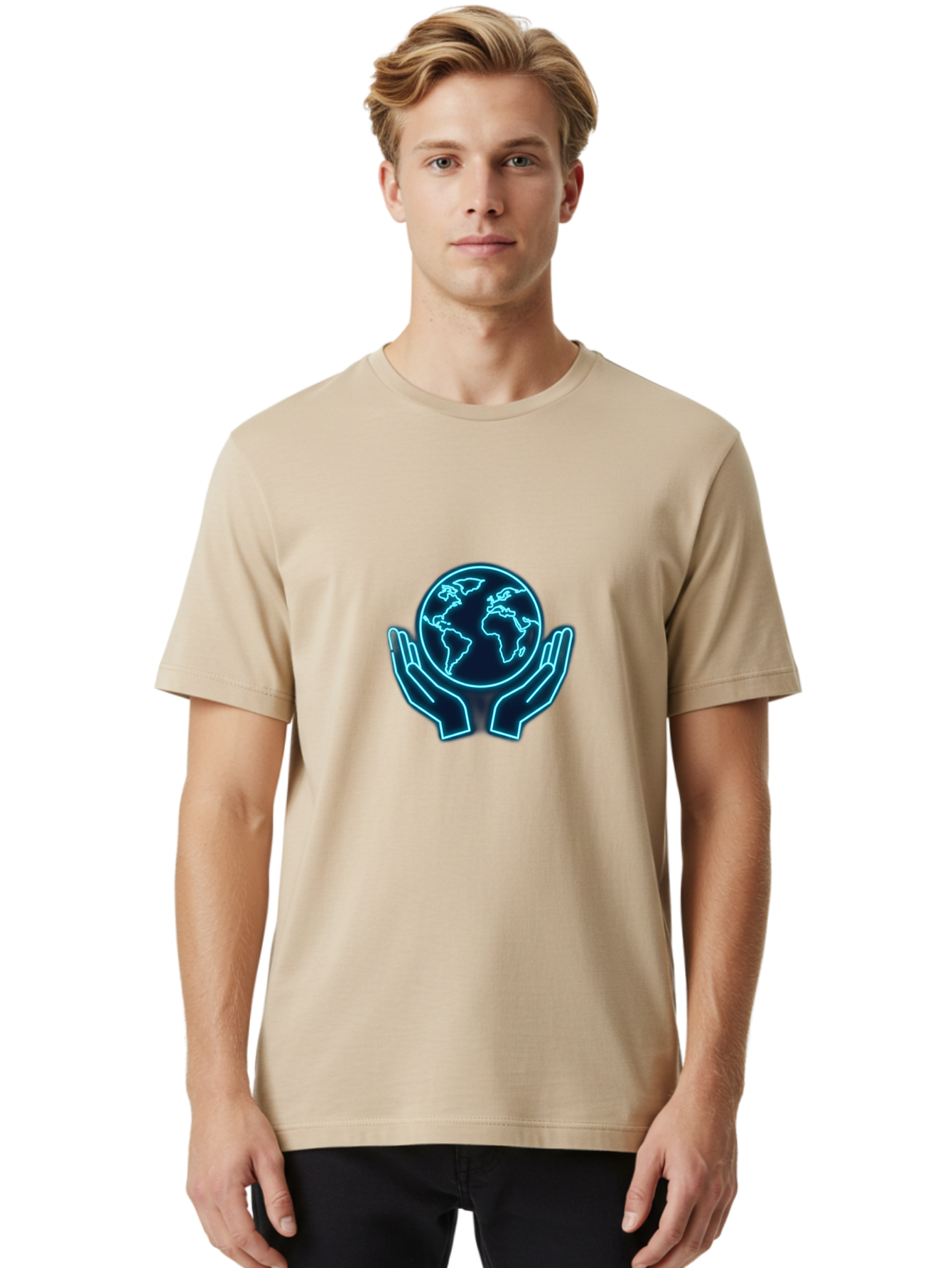 Hands-Holding-Earth Men'S Graphic Tee, 100% Cotton, Comfortable Casual Summer Wear, Machine Washable, Globe Held By Hands, Earth Conservation, Protection, Care For The Planet, Sustainability, Eco-Friendly, Environmental Protection, Baa779