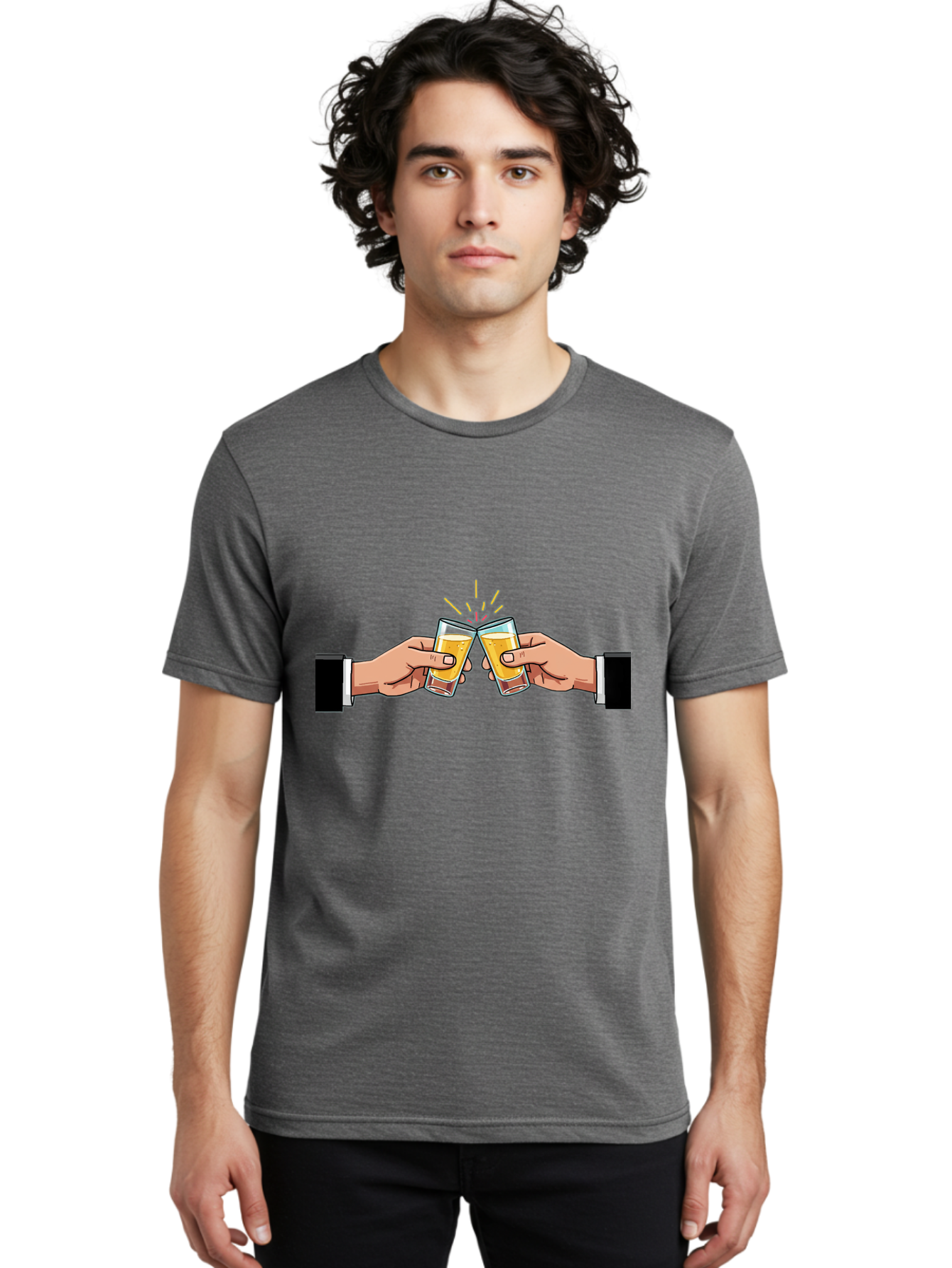 Hands-Toasting Men'S Graphic Tee, 100% Cotton, Comfortable Casual Summer Wear, Machine Washable, Clinking Glasses, Beer Toast, Celebratory Drinks, Social Gathering, Friendship Bonding, Festive Atmosphere Baa780