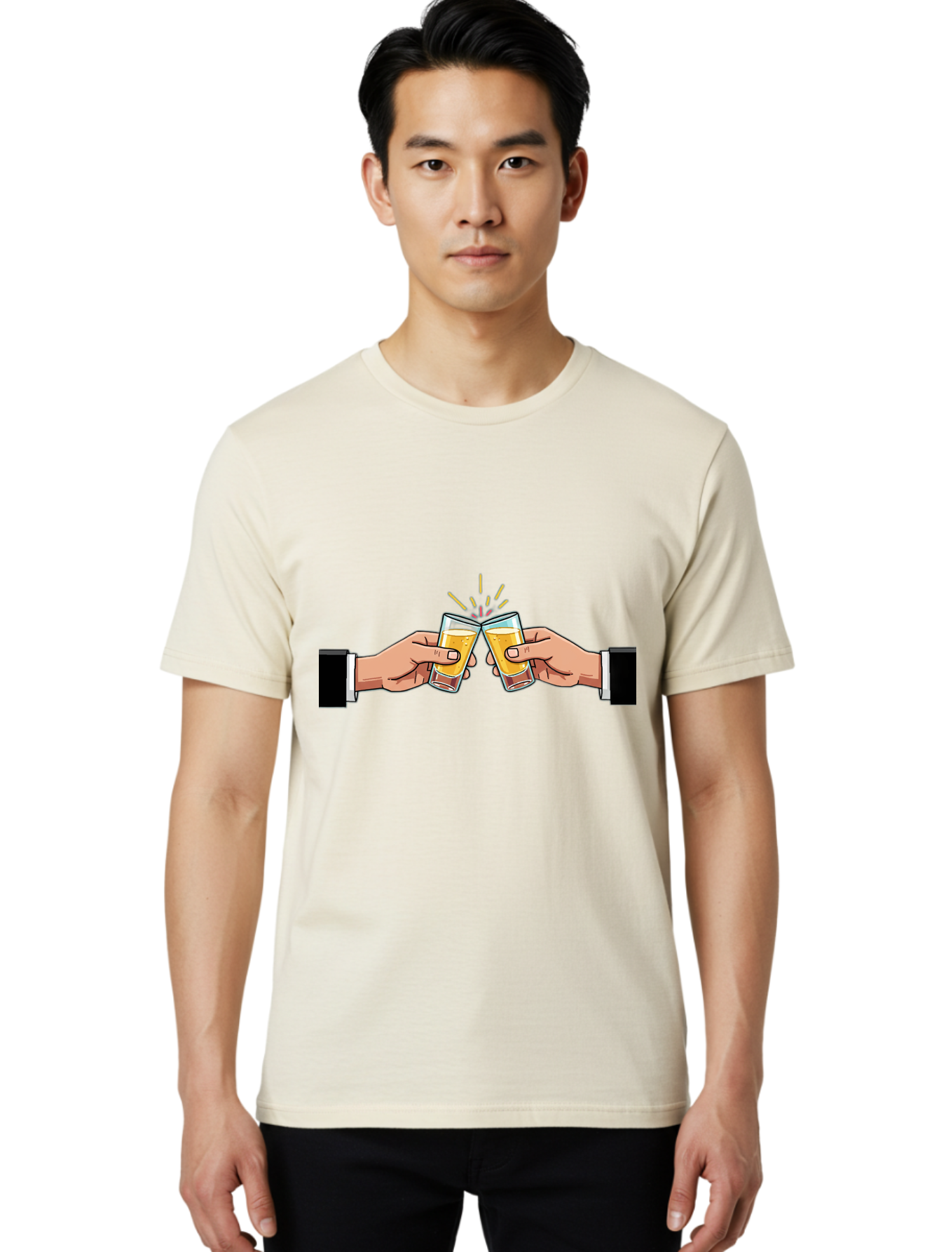 Hands-Toasting Men'S Graphic Tee, 100% Cotton, Comfortable Casual Summer Wear, Machine Washable, Clinking Glasses, Beer Toast, Celebratory Drinks, Social Gathering, Friendship Bonding, Festive Atmosphere Baa780