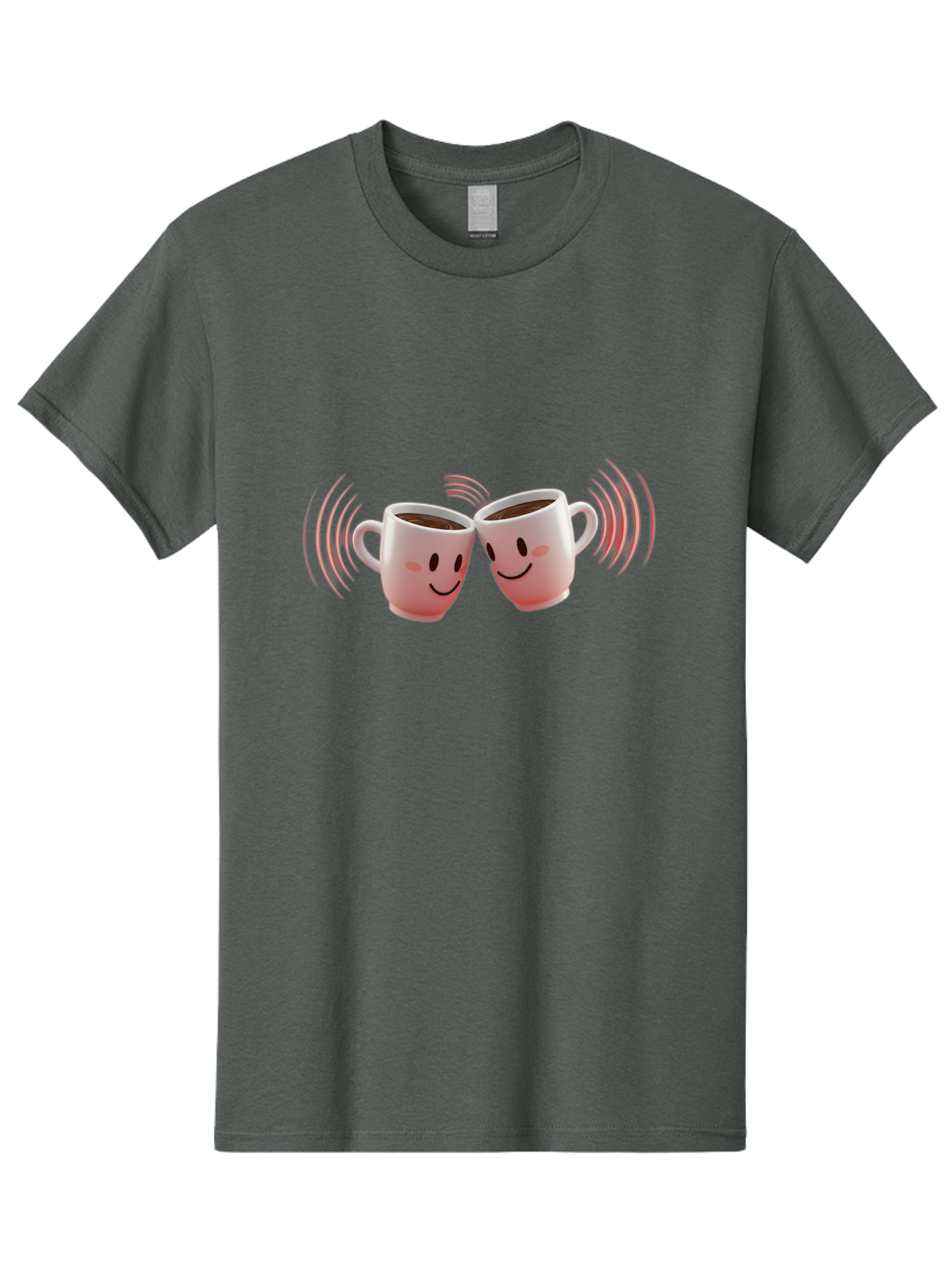 Happy-Coffee-Cups Men'S Graphic Tee, 100% Cotton, Comfortable Casual Summer Wear, Machine Washable, Clinking Coffee Cups, Smiley Faces, Coffee Break, Happy Vibes, Social Bonding, Friendship, Joyful Moment, Cute Cartoon, Coffee Lovers Baa781