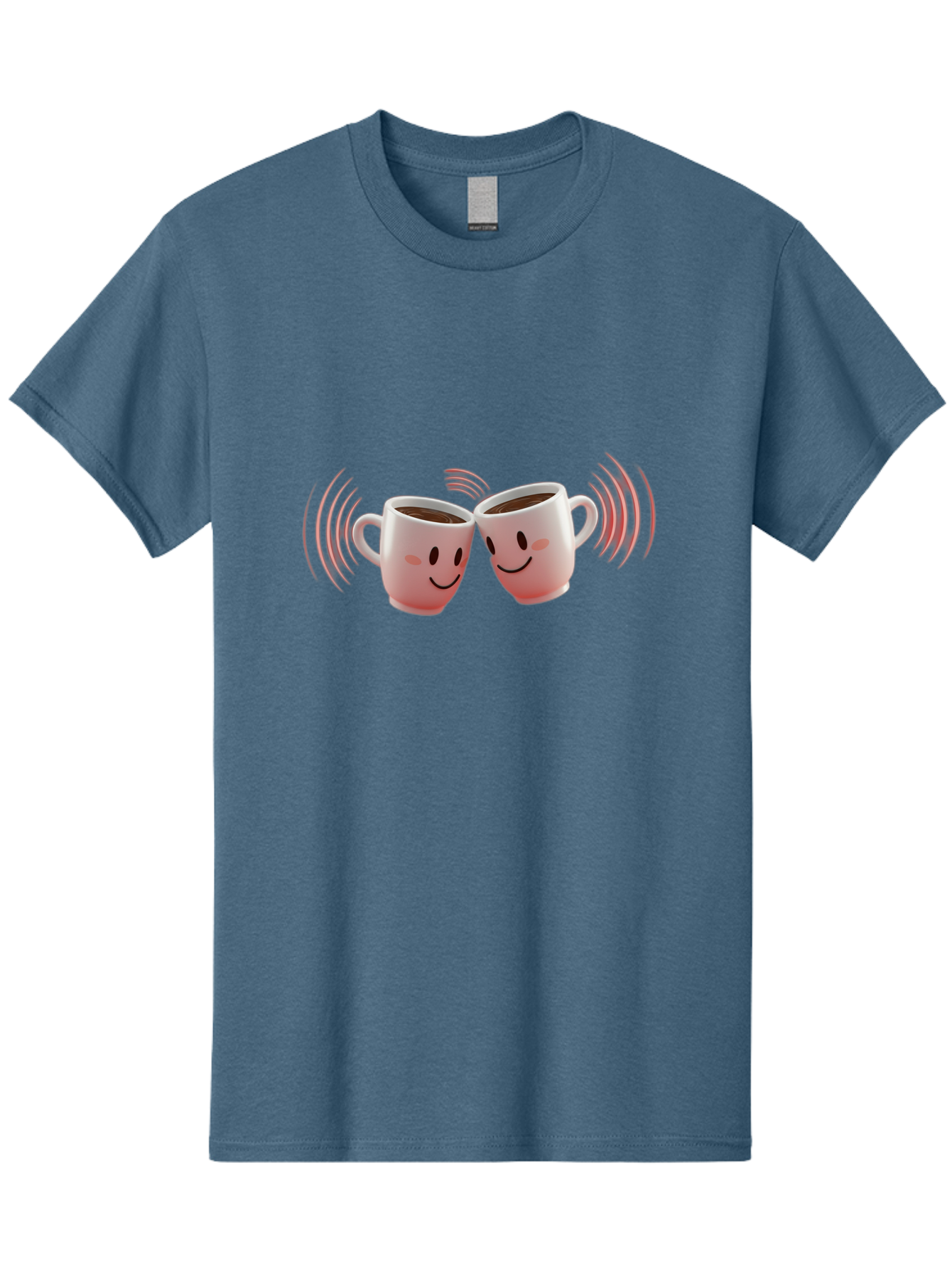 Happy-Coffee-Cups Men'S Graphic Tee, 100% Cotton, Comfortable Casual Summer Wear, Machine Washable, Clinking Coffee Cups, Smiley Faces, Coffee Break, Happy Vibes, Social Bonding, Friendship, Joyful Moment, Cute Cartoon, Coffee Lovers Baa781