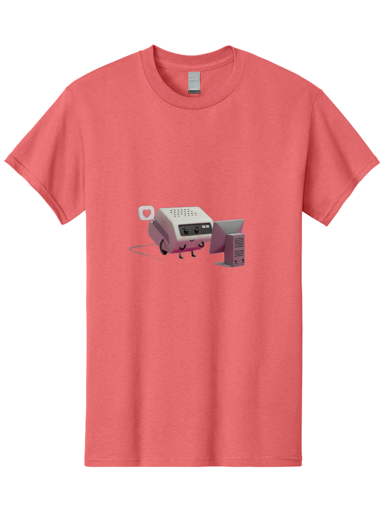 Heart-Icon-Modem-And-Monitor Men'S Graphic Tee, 100% Cotton, Comfortable Casual Summer Wear, Machine Washable, 3D Cartoon Printer, Printing Technology, Office Equipment, Cartoon Character, Computer Monitor, Printer Device, Purple Printer, Baa786