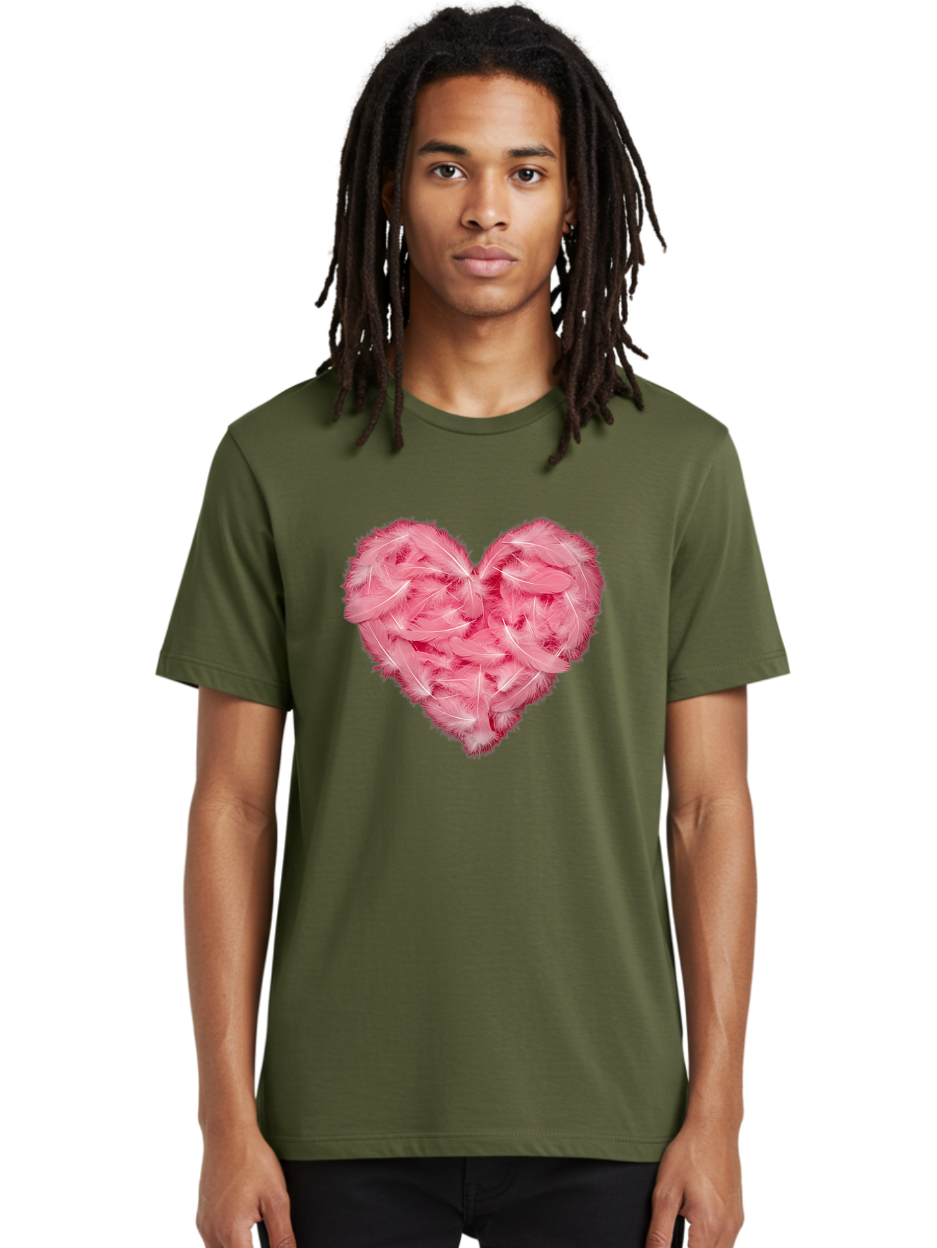 Heart-Of-Feathers Men'S Graphic Tee, 100% Cotton, Comfortable Casual Summer Wear, Machine Washable, Pink Feather Heart, Love Symbol, Soft Texture, Delicate Feathers, Romantic Gesture, Tender Heart, Loving Feeling Baa787