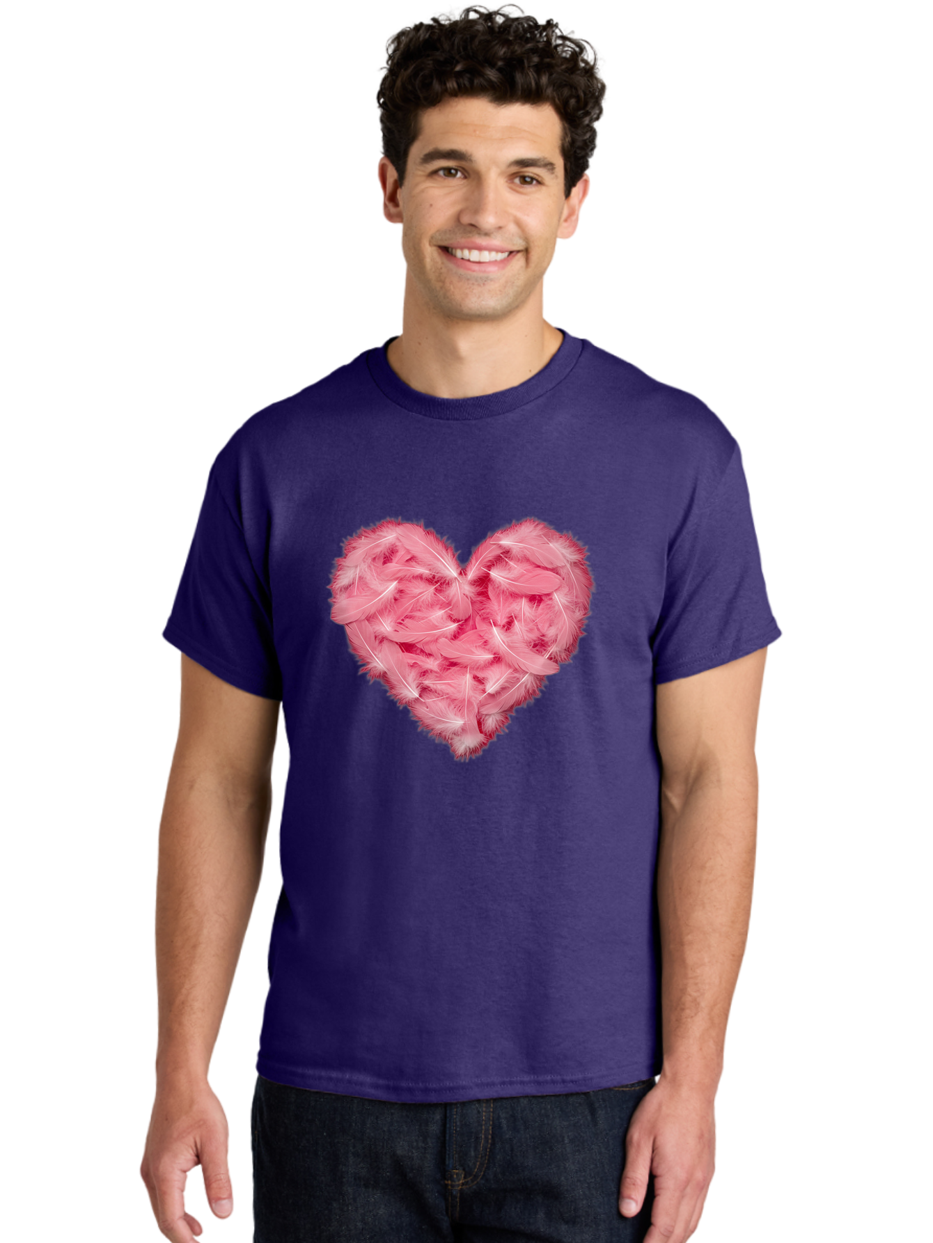 Heart-Of-Feathers Men'S Graphic Tee, 100% Cotton, Comfortable Casual Summer Wear, Machine Washable, Pink Feather Heart, Love Symbol, Soft Texture, Delicate Feathers, Romantic Gesture, Tender Heart, Loving Feeling Baa787