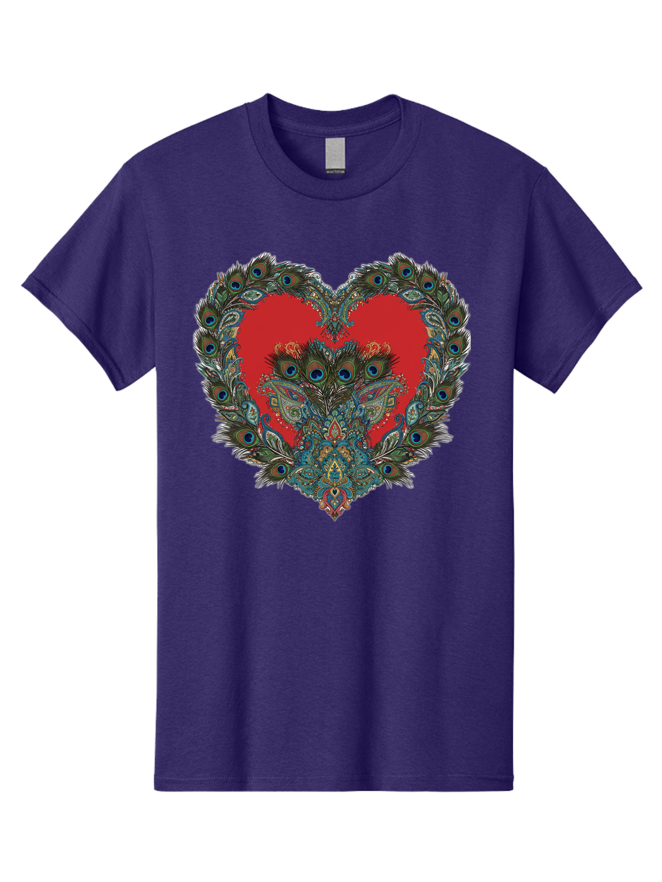 Heart-Peacock Men'S Graphic Tee, 100% Cotton, Comfortable Casual Summer Wear, Machine Washable, Heart Shape, Peacock Feathers, Red Heart, Blue Eyes, Colorful Design, Intricate Patterns, Symbolic Heart, Vibrant Colors, Emotional Expression, Baa788