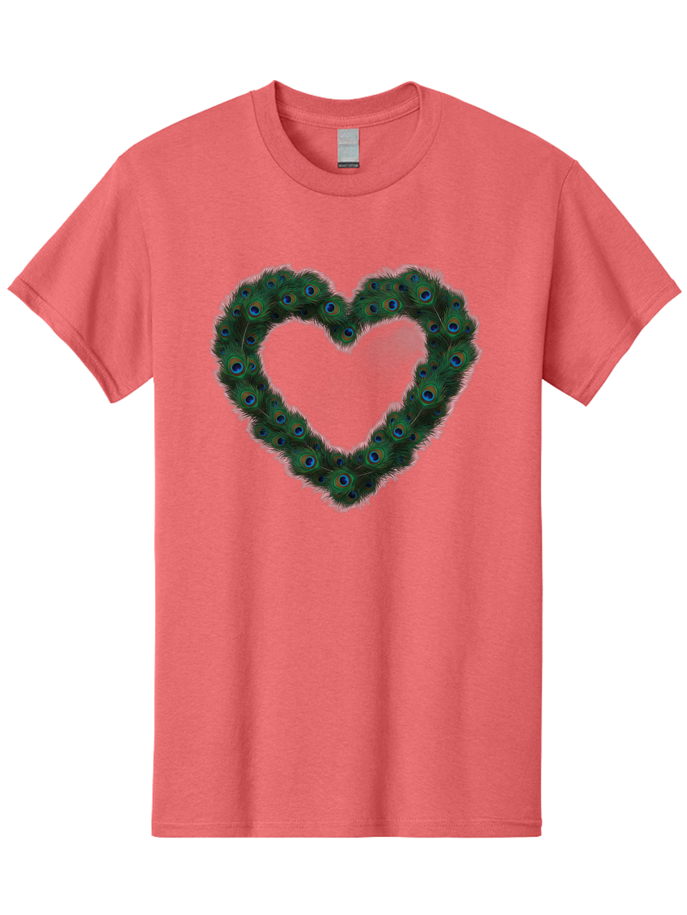 Heart-Shape-Peacock-Feathers Men'S Graphic Tee, 100% Cotton, Comfortable Casual Summer Wear, Machine Washable, Heart Shaped Peacock Feathers, Eye-Catching Design, Vibrant Blue And Green Hues, Symbol Of Love, Decorative Art, Colorful Pattern, Baa790