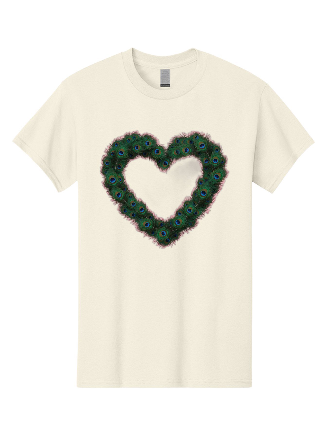 Heart-Shape-Peacock-Feathers Men'S Graphic Tee, 100% Cotton, Comfortable Casual Summer Wear, Machine Washable, Heart Shaped Peacock Feathers, Eye-Catching Design, Vibrant Blue And Green Hues, Symbol Of Love, Decorative Art, Colorful Pattern, Baa790