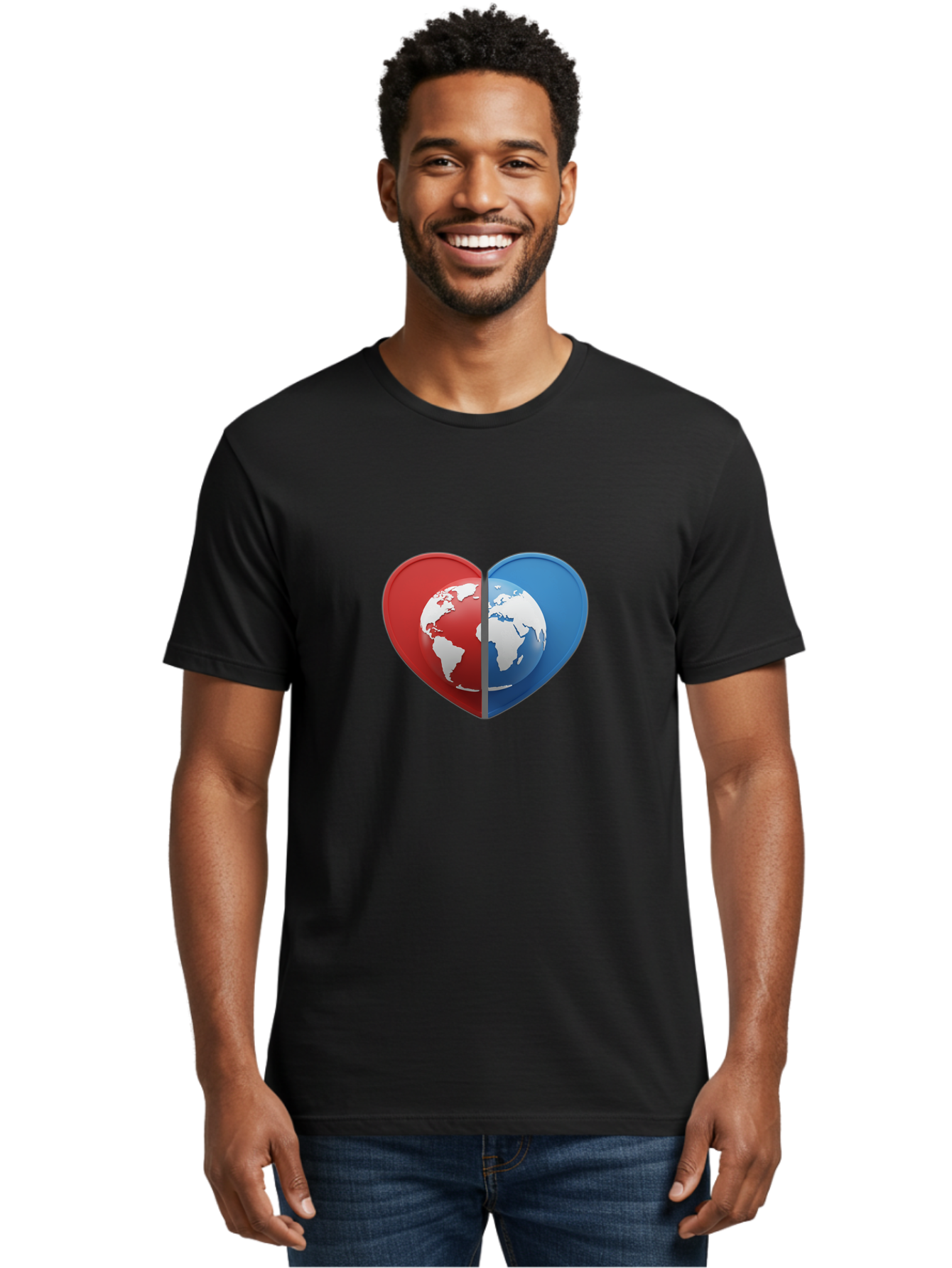 Heart-Shaped-Earth Men'S Graphic Tee, 100% Cotton, Comfortable Casual Summer Wear, Machine Washable, Heart-Shaped Earth, Global Unity, World Love, International Harmony, Earth Symbol, Global Connection, Love For Planet, World Map, Baa791