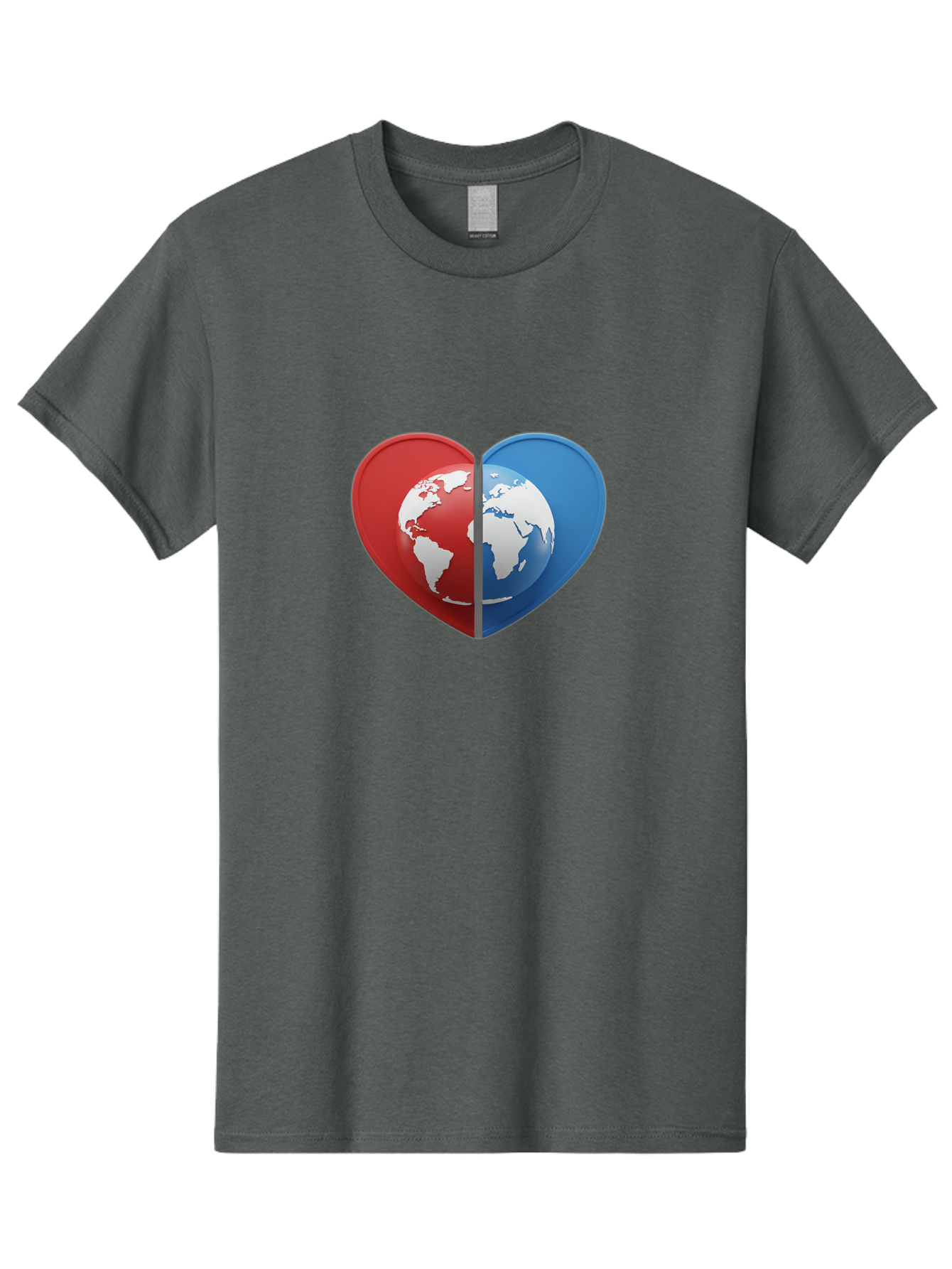 Heart-Shaped-Earth Men'S Graphic Tee, 100% Cotton, Comfortable Casual Summer Wear, Machine Washable, Heart-Shaped Earth, Global Unity, World Love, International Harmony, Earth Symbol, Global Connection, Love For Planet, World Map, Baa791