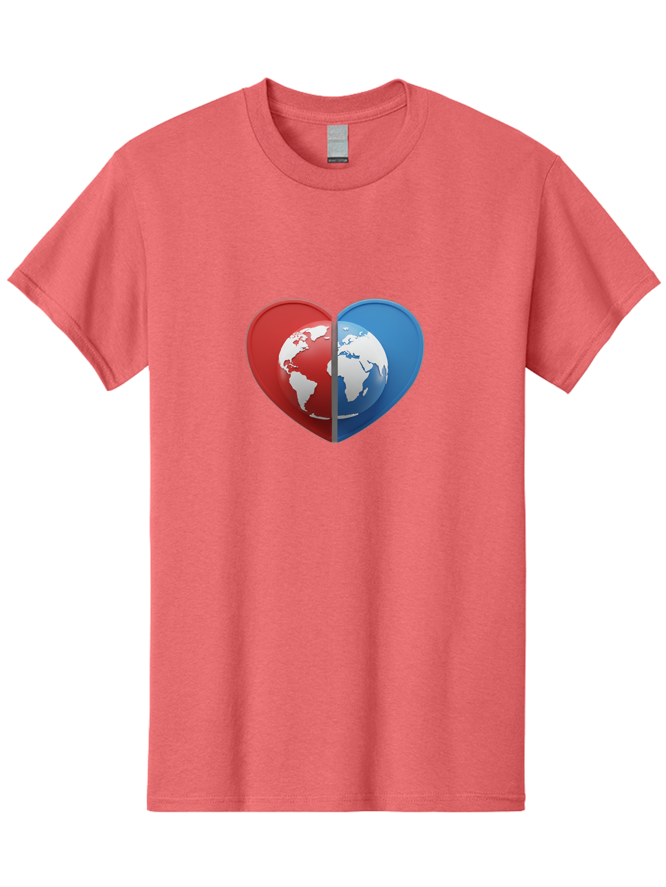 Heart-Shaped-Earth Men'S Graphic Tee, 100% Cotton, Comfortable Casual Summer Wear, Machine Washable, Heart-Shaped Earth, Global Unity, World Love, International Harmony, Earth Symbol, Global Connection, Love For Planet, World Map, Baa791