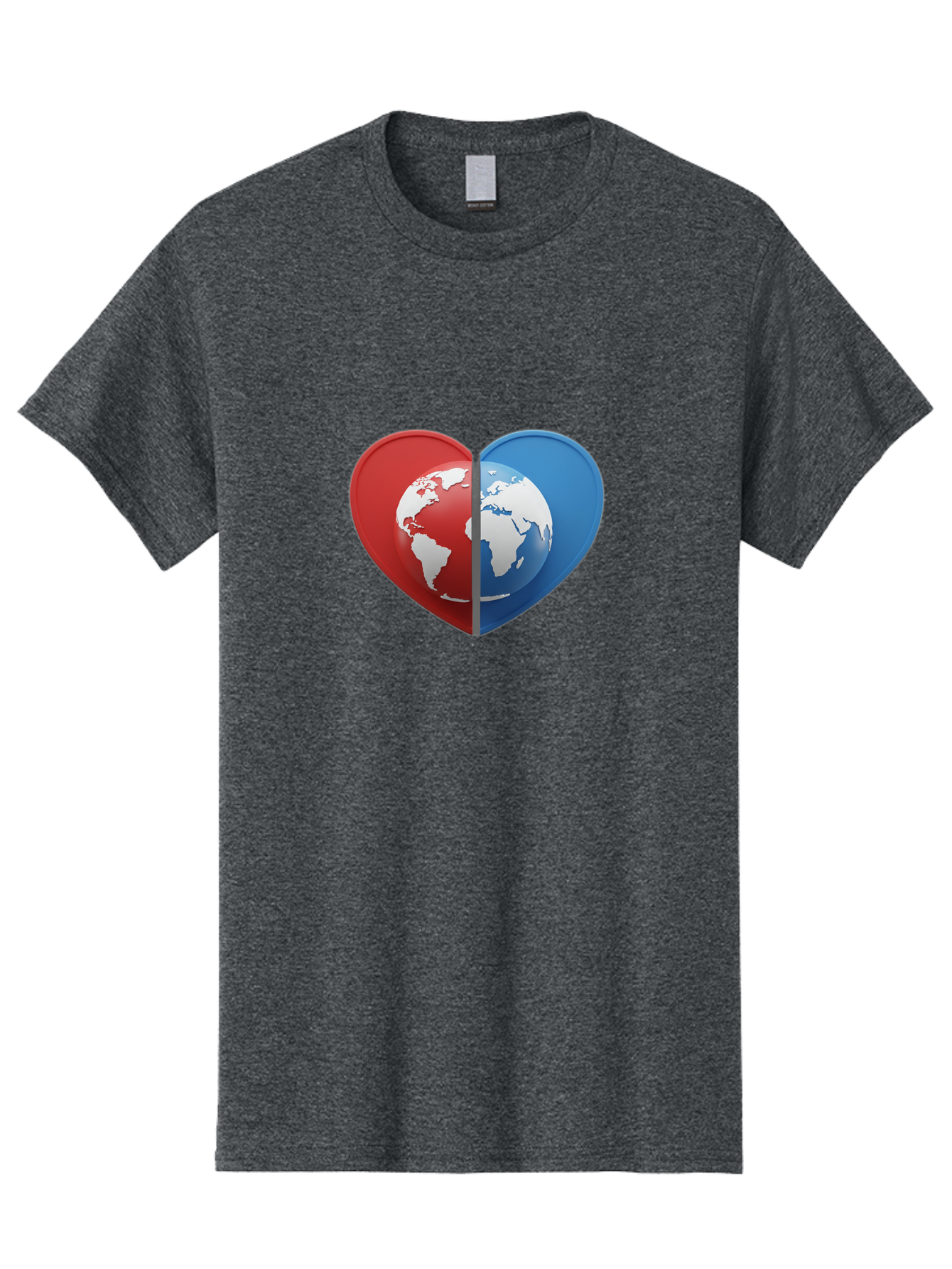 Heart-Shaped-Earth Men'S Graphic Tee, 100% Cotton, Comfortable Casual Summer Wear, Machine Washable, Heart-Shaped Earth, Global Unity, World Love, International Harmony, Earth Symbol, Global Connection, Love For Planet, World Map, Baa791