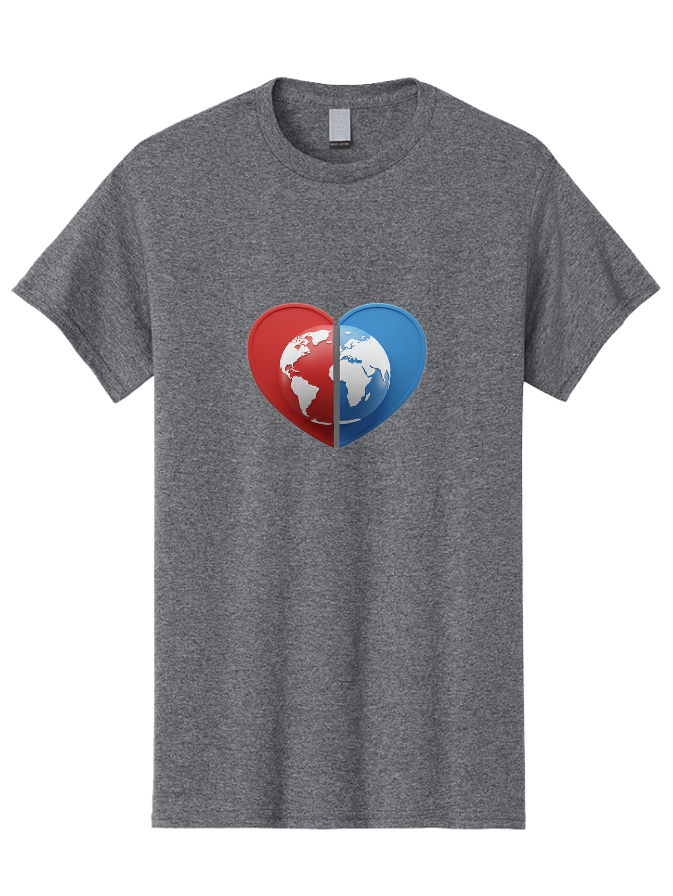 Heart-Shaped-Earth Men'S Graphic Tee, 100% Cotton, Comfortable Casual Summer Wear, Machine Washable, Heart-Shaped Earth, Global Unity, World Love, International Harmony, Earth Symbol, Global Connection, Love For Planet, World Map, Baa791