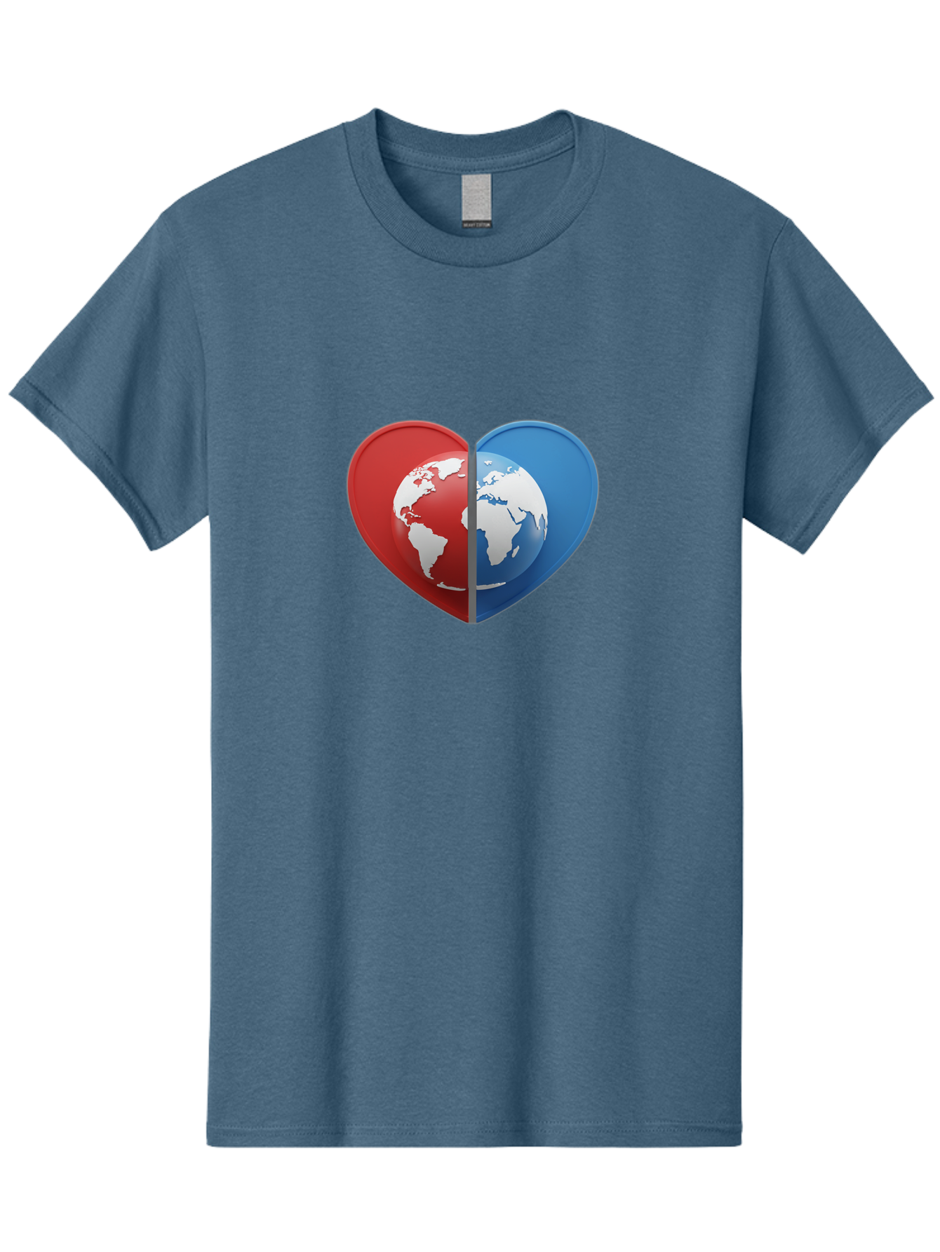 Heart-Shaped-Earth Men'S Graphic Tee, 100% Cotton, Comfortable Casual Summer Wear, Machine Washable, Heart-Shaped Earth, Global Unity, World Love, International Harmony, Earth Symbol, Global Connection, Love For Planet, World Map, Baa791