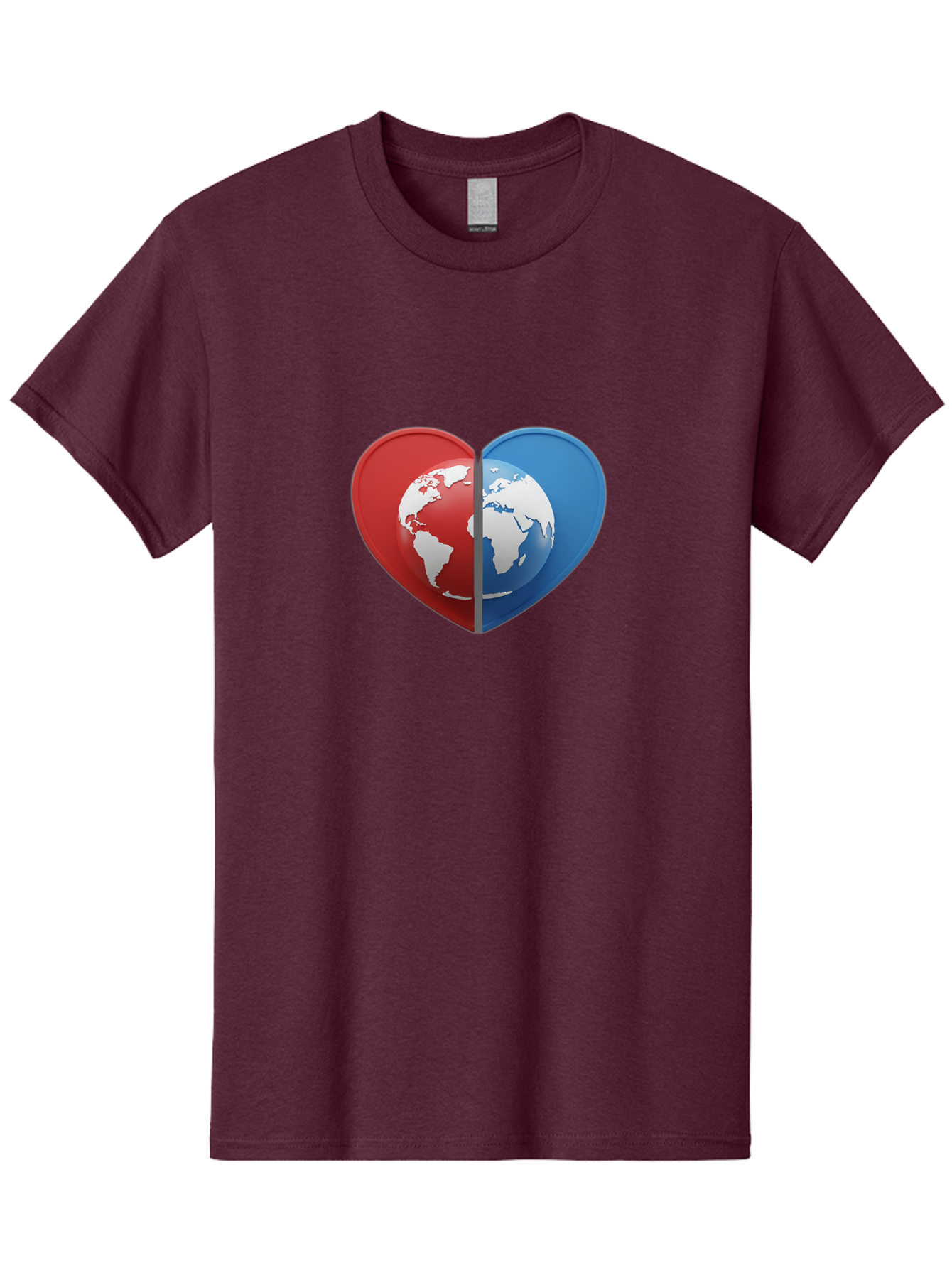 Heart-Shaped-Earth Men'S Graphic Tee, 100% Cotton, Comfortable Casual Summer Wear, Machine Washable, Heart-Shaped Earth, Global Unity, World Love, International Harmony, Earth Symbol, Global Connection, Love For Planet, World Map, Baa791