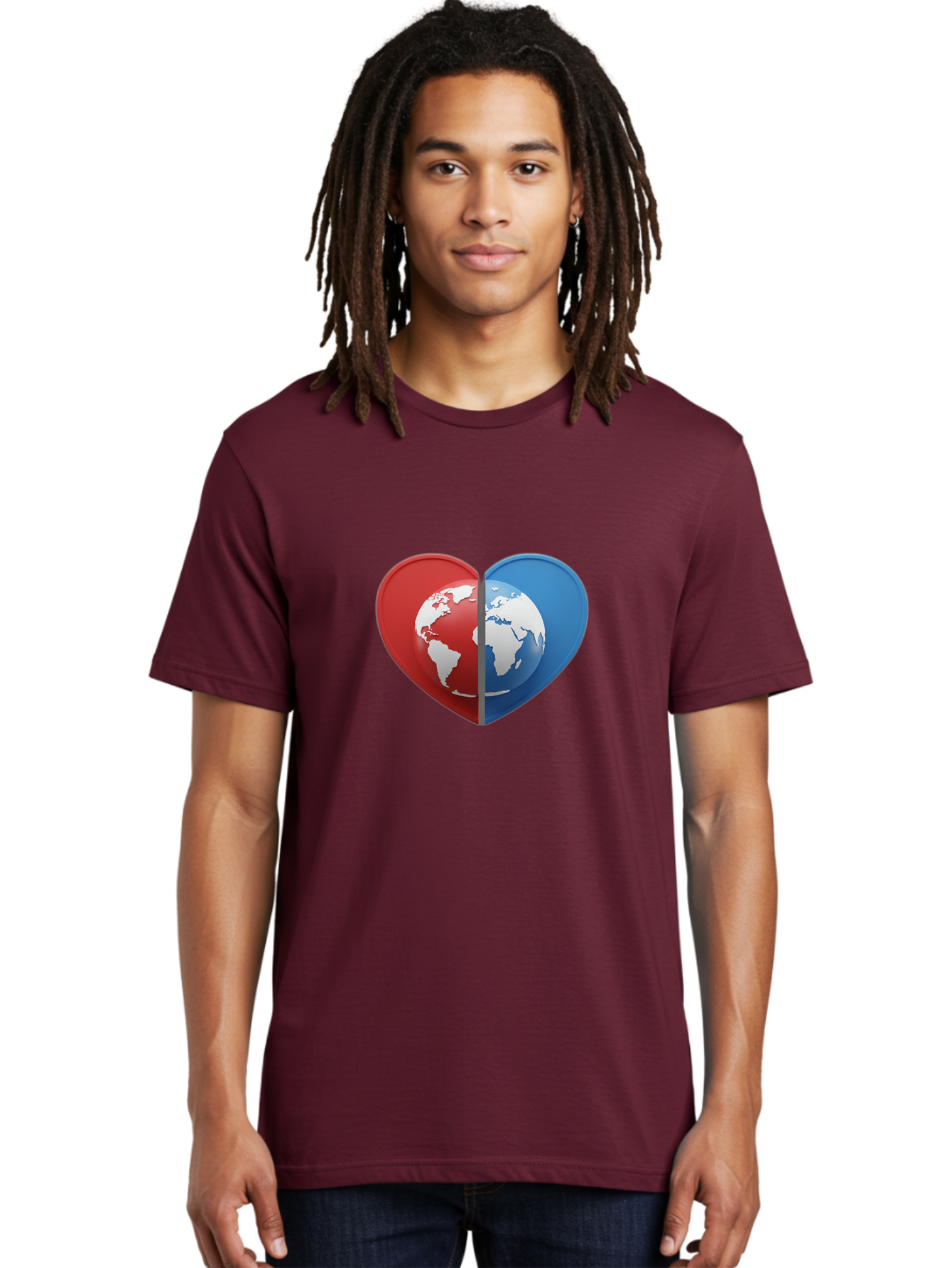 Heart-Shaped-Earth Men'S Graphic Tee, 100% Cotton, Comfortable Casual Summer Wear, Machine Washable, Heart-Shaped Earth, Global Unity, World Love, International Harmony, Earth Symbol, Global Connection, Love For Planet, World Map, Baa791